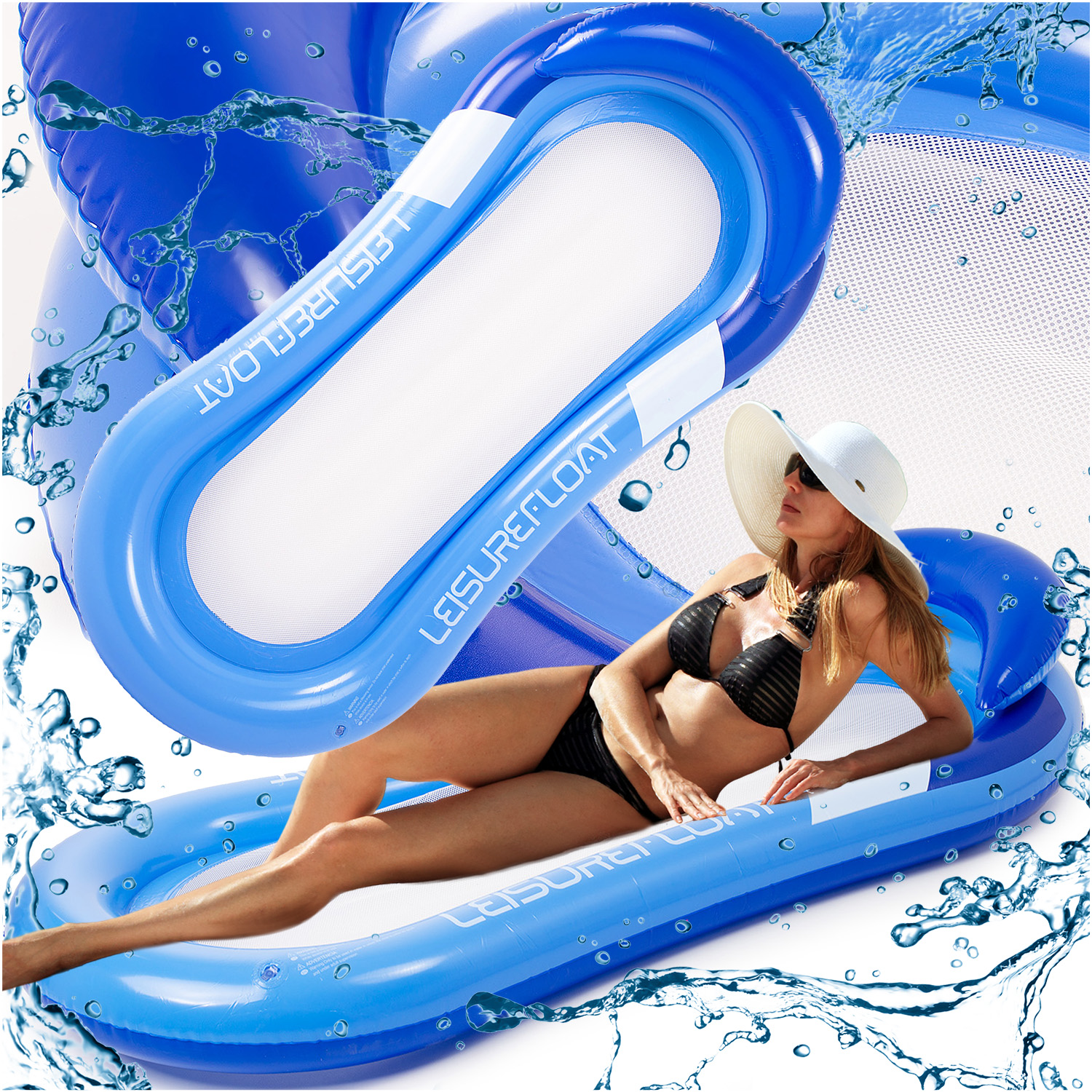 Materac dmuchany do pływania plażowy z oparciem dno z siatki niebieski