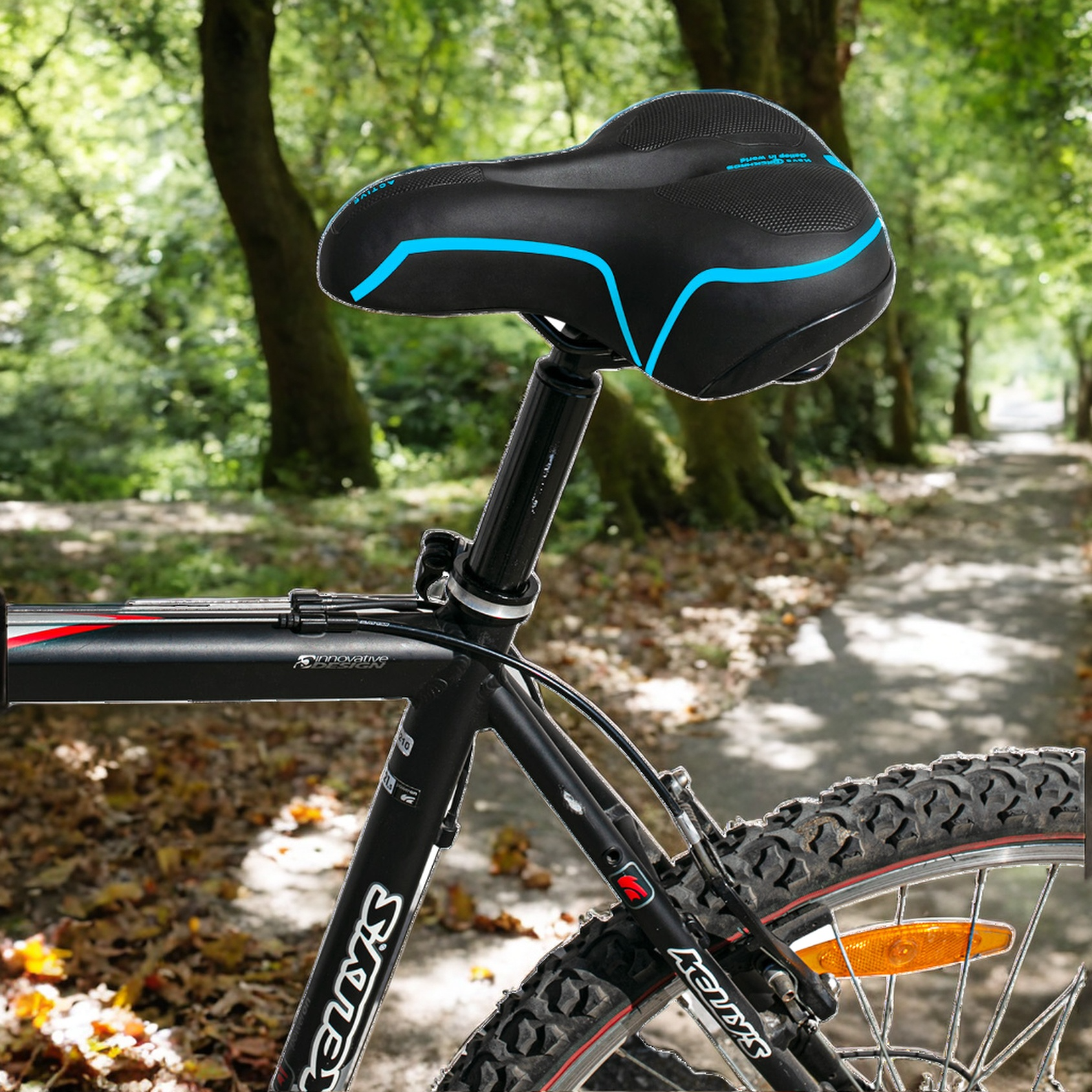 Siodełko rowerowe szerokie amortyzujące z odblaskami RS4