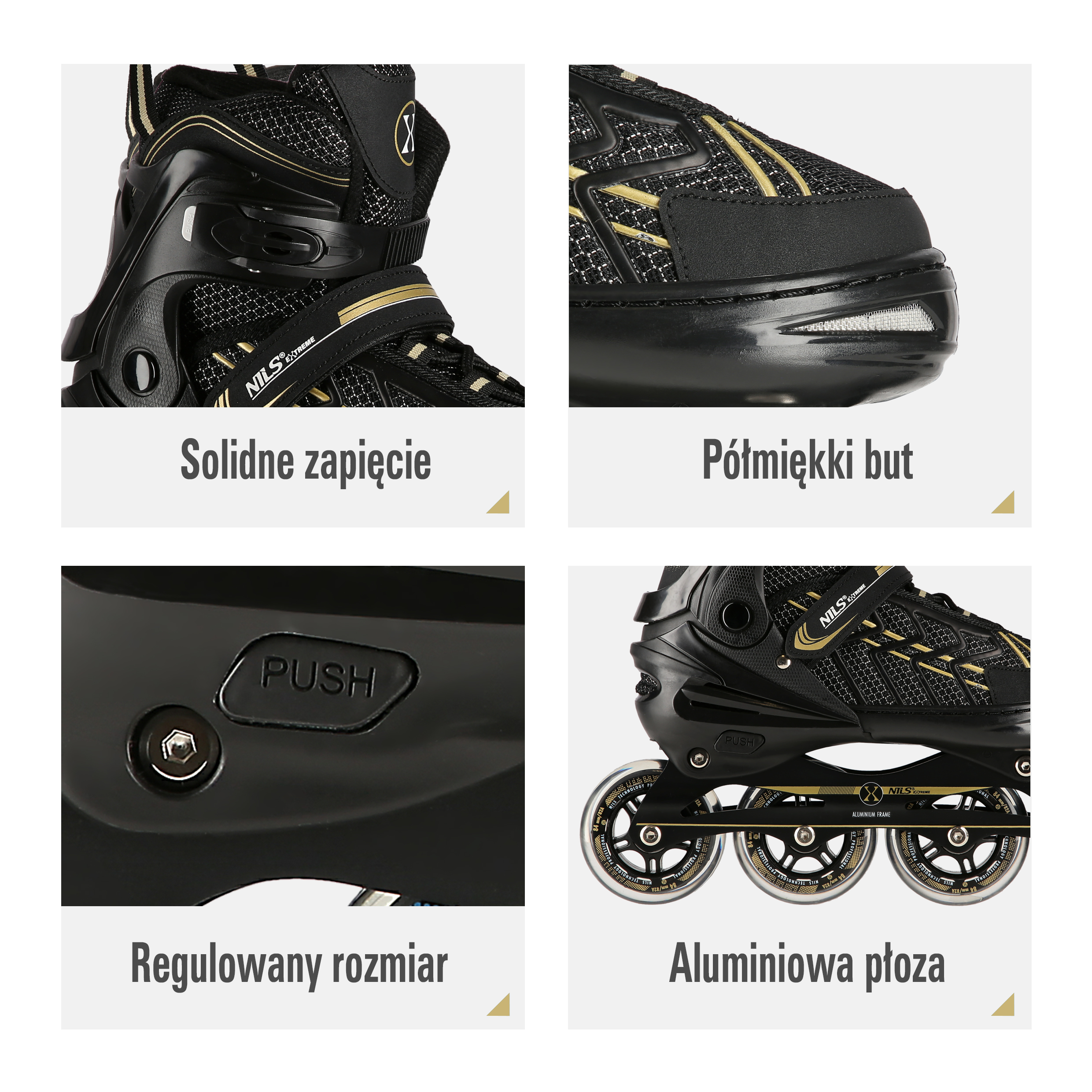 Łyżworolki NA1128 czarno złote rozmiar L Nils Extreme