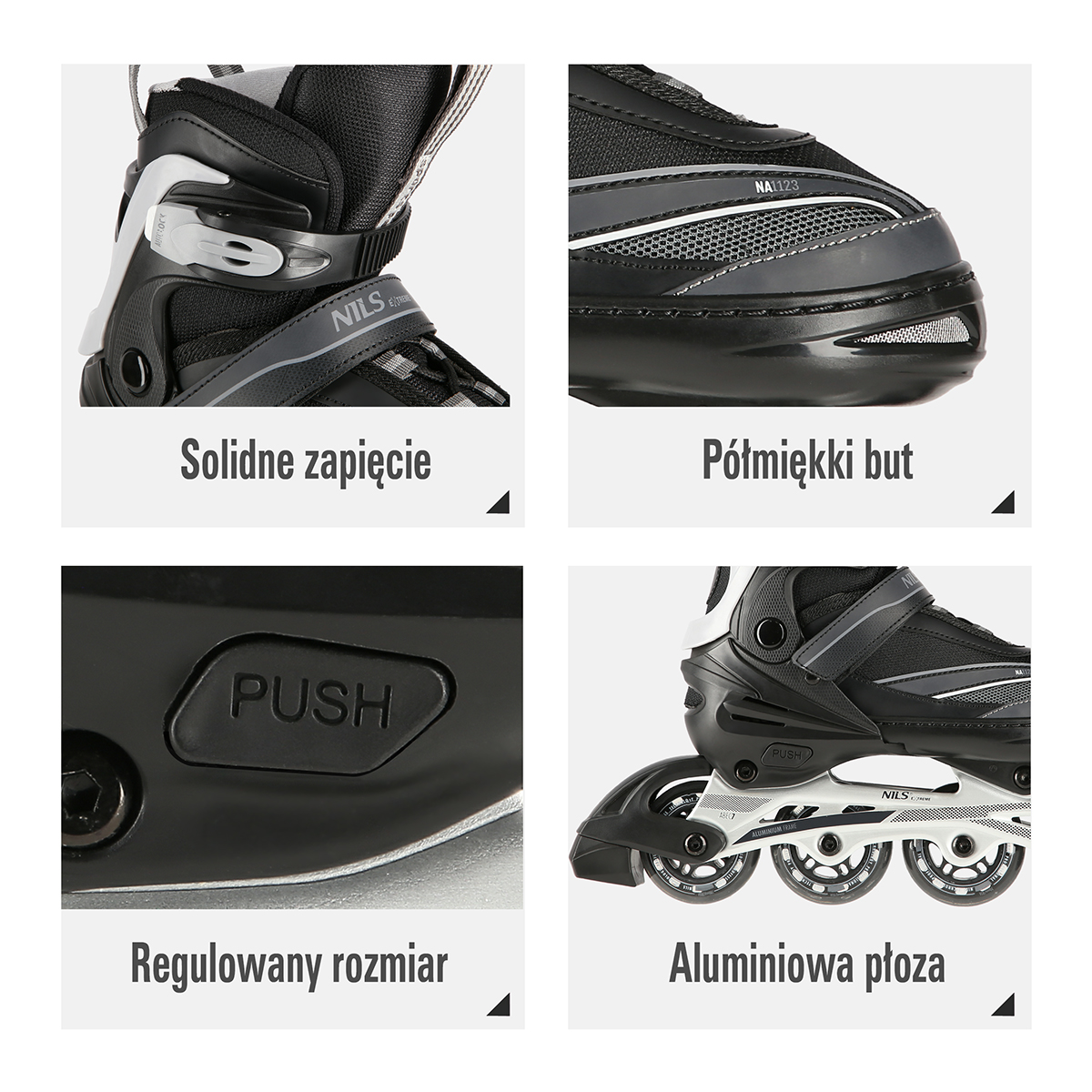 Łyżworolki NA1123 czarno szare rozmiar L Nils Extreme