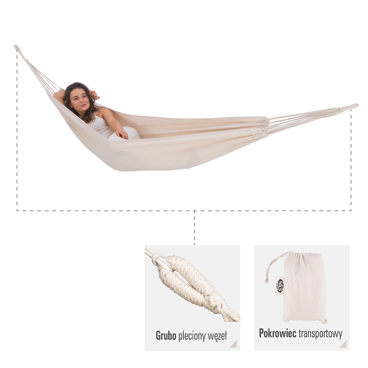 Hamak beżowy huśtawka Boho 200x100cm NC0032 Nils Camp