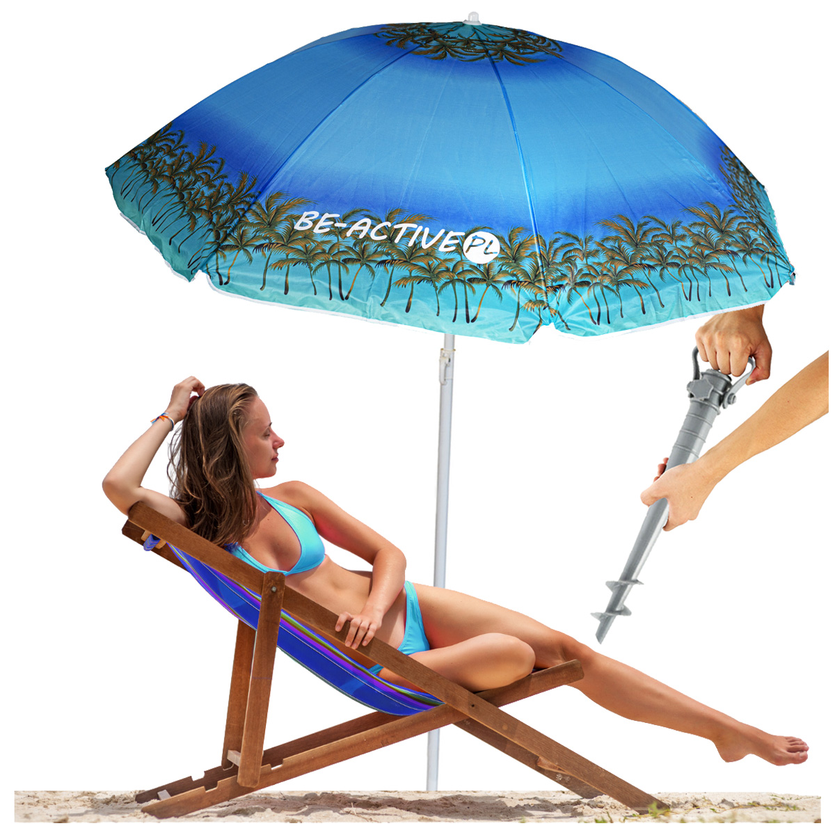 Parasol ogrodowy plażowy składany na balkon 180cm Palmy + kotwa