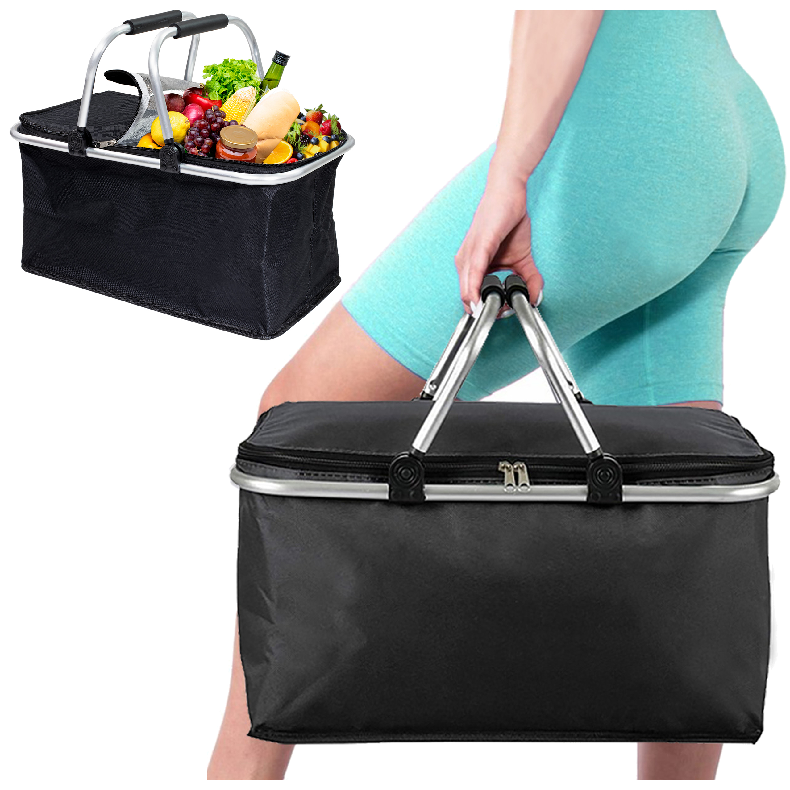 Kosz termiczny na zakupy piknikowy duży 30 litrów czarny