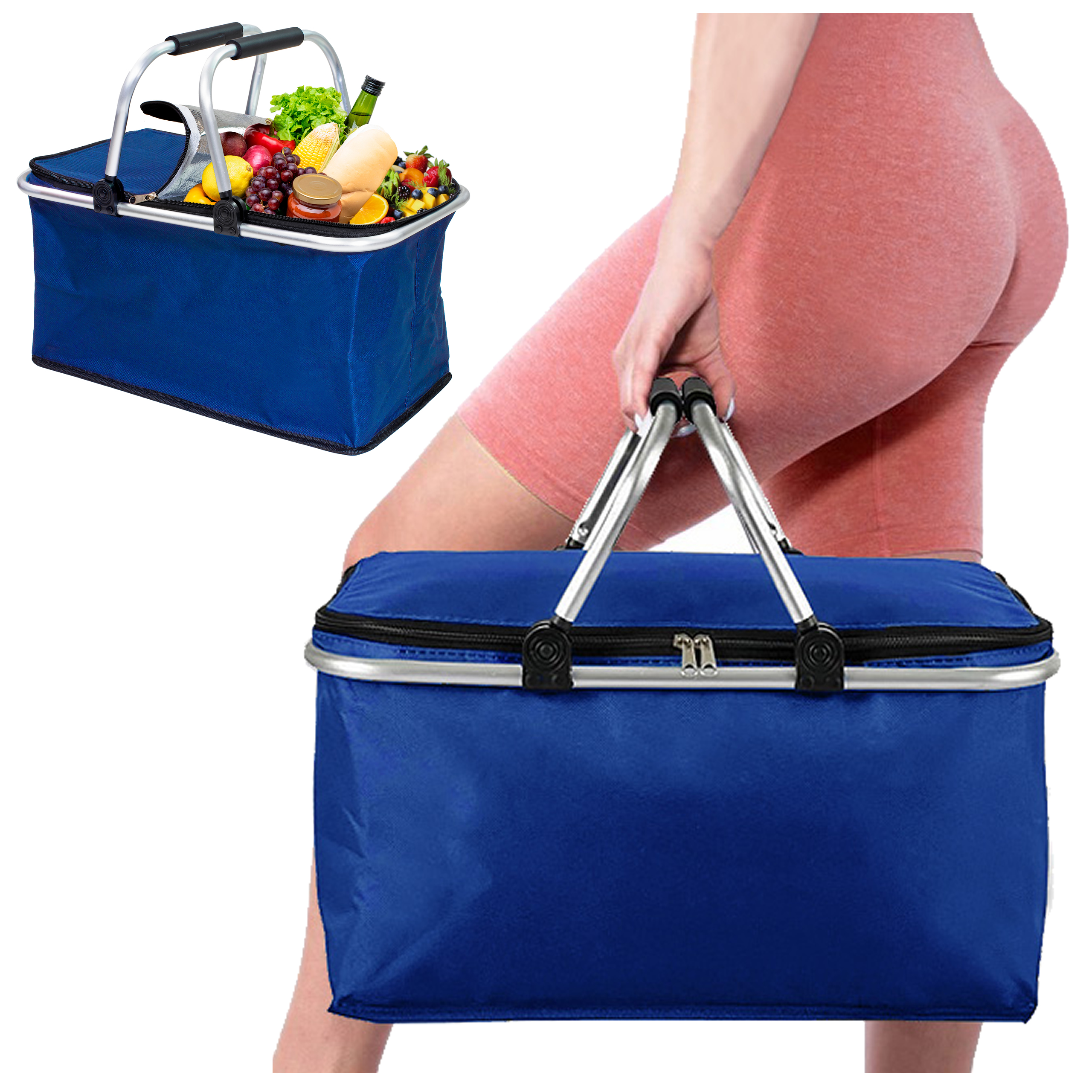 Kosz termiczny na zakupy piknikowy duży 30 litrów niebieski