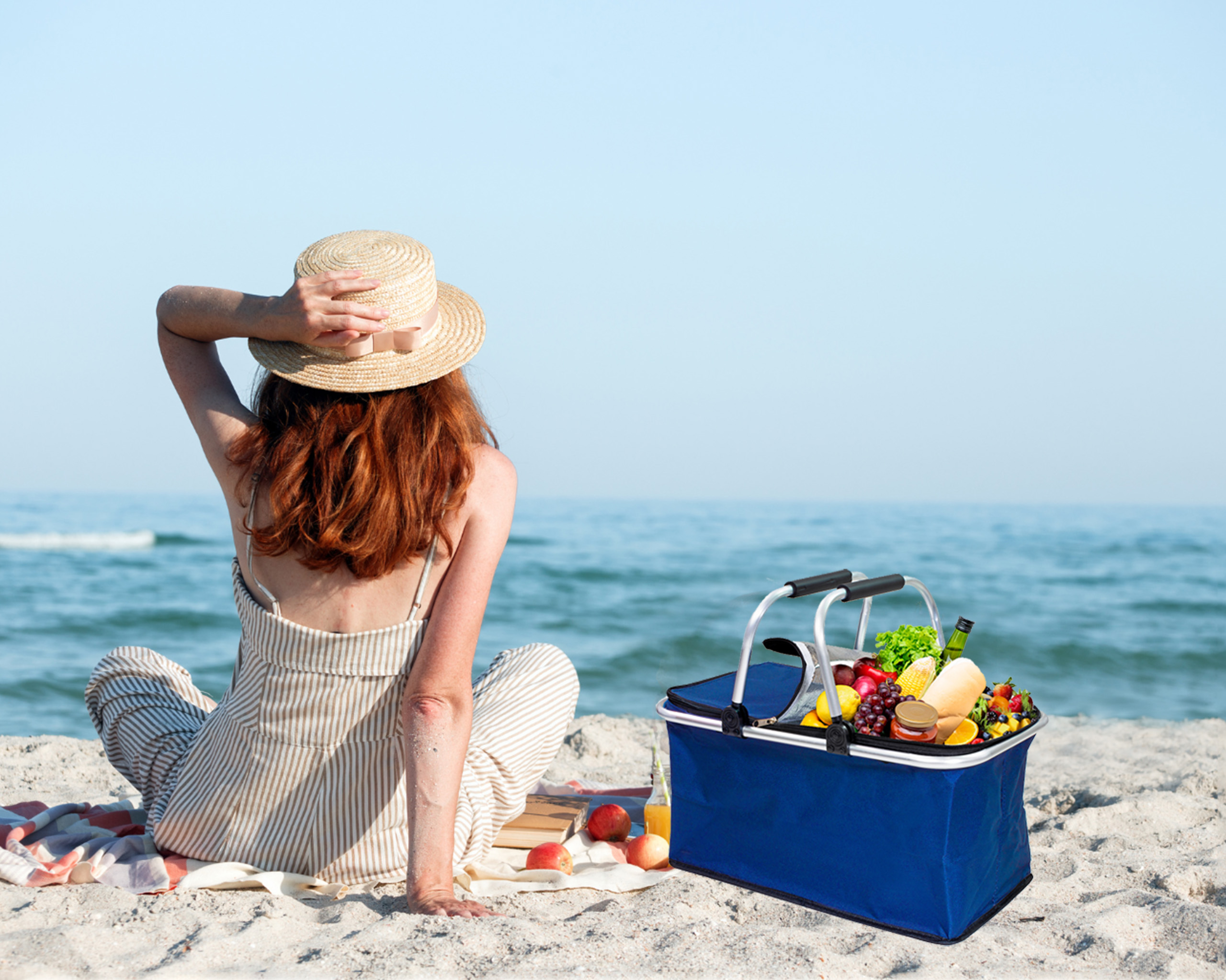 Kosz termiczny na zakupy piknikowy duży 30 litrów niebieski
