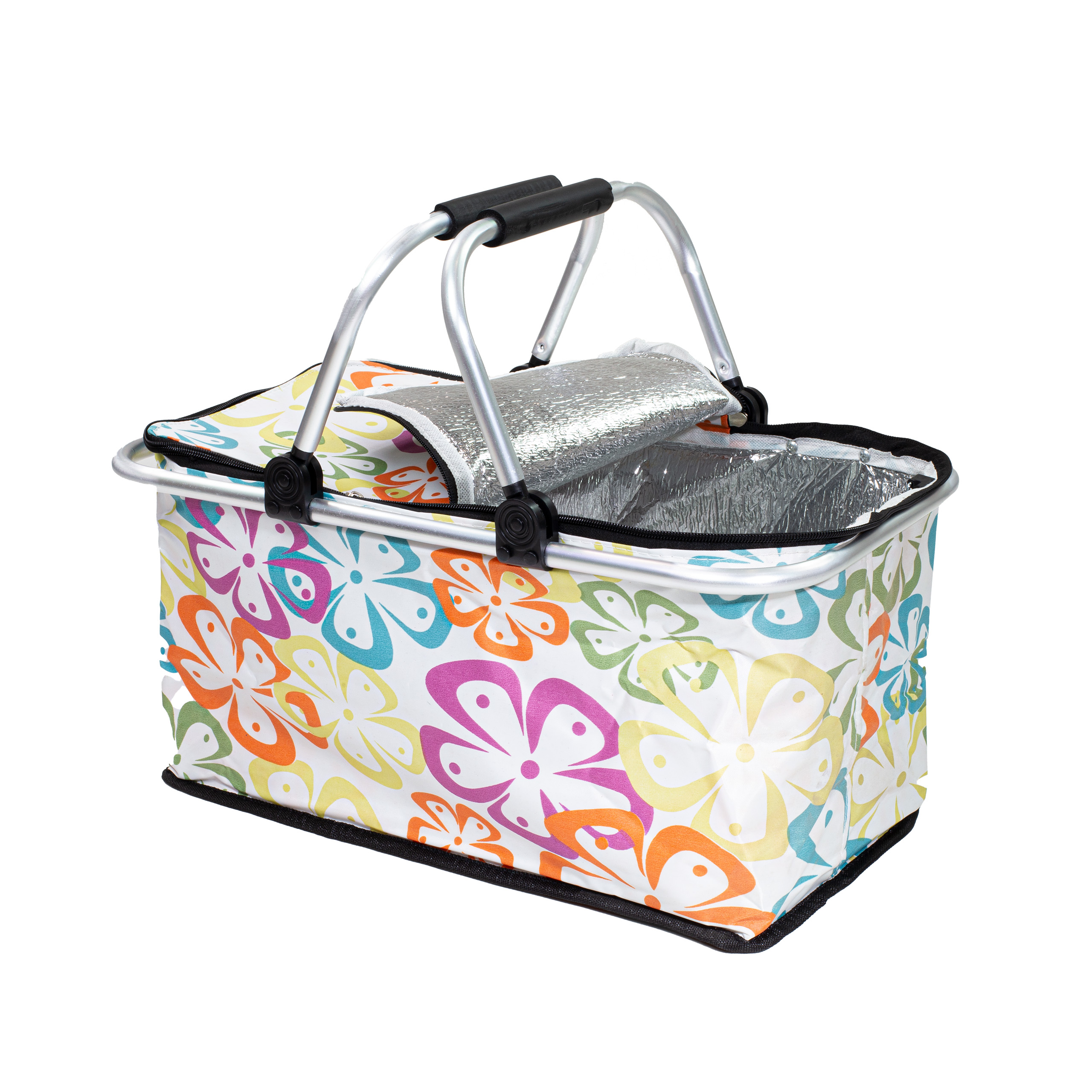 Kosz termiczny na zakupy piknikowy duży 30 litrów kwiaty
