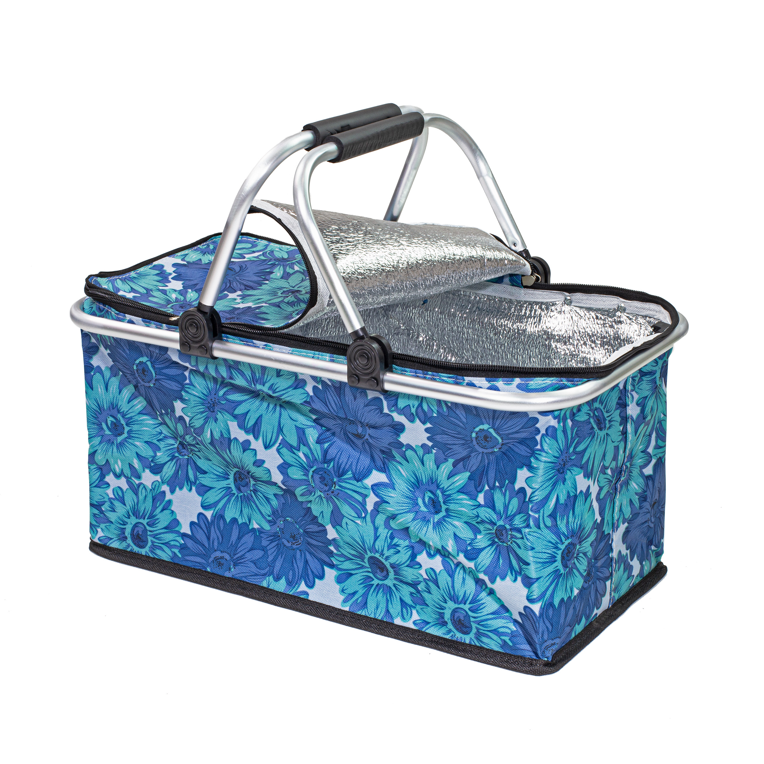 Kosz termiczny na zakupy piknikowy duży 30 litrów niebieskie słoneczniki