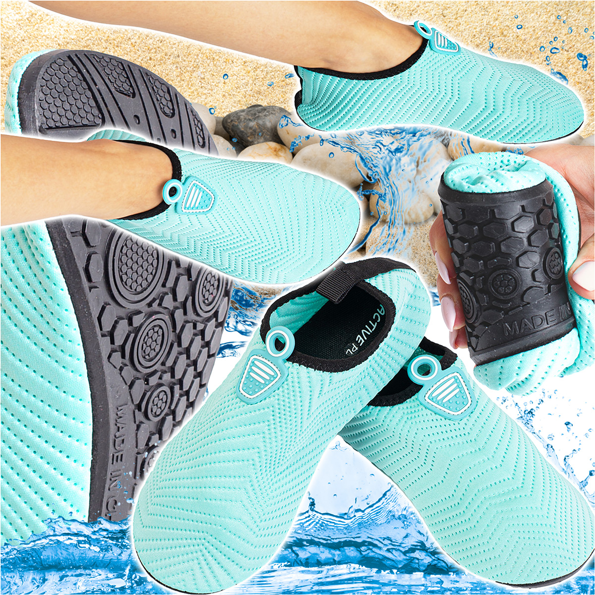 Buty do wody dla dzieci plażowe na kajak 8-9 lat miętowe