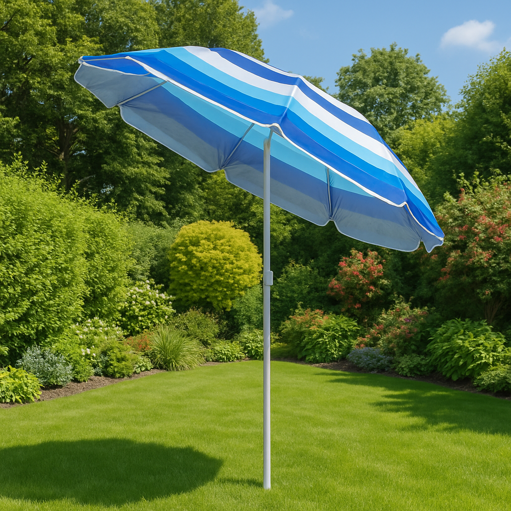 Parasol plażowy ogrodowy składany na balkon 180cm Paski biało-niebieskie