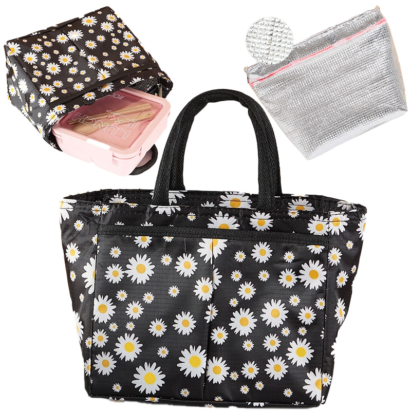 Torba termiczna izolacyjna na drugie śniadanie lunch stokrotka czarna