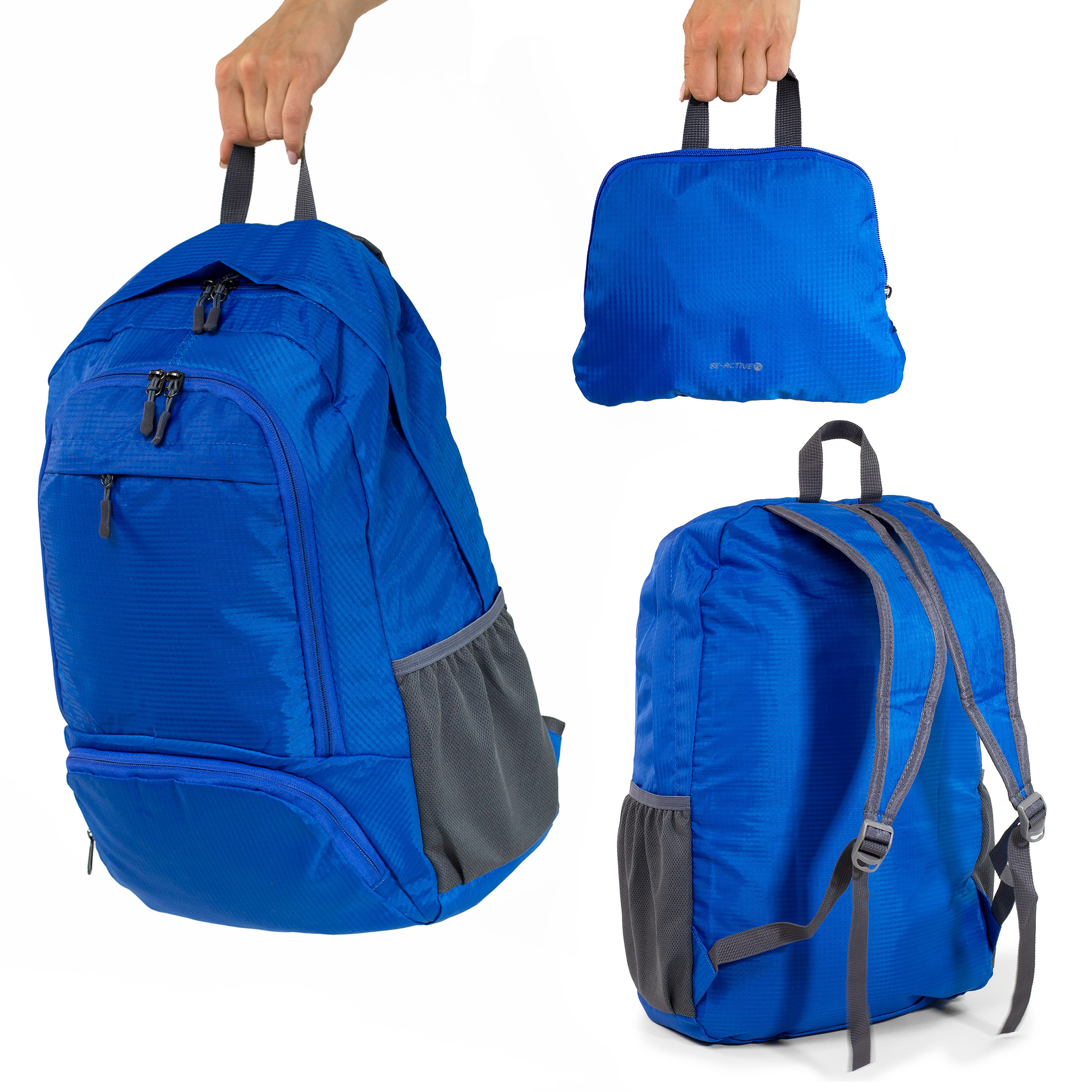 Plecak składany turystyczny ultralekki na wycieczki podróże niebieski