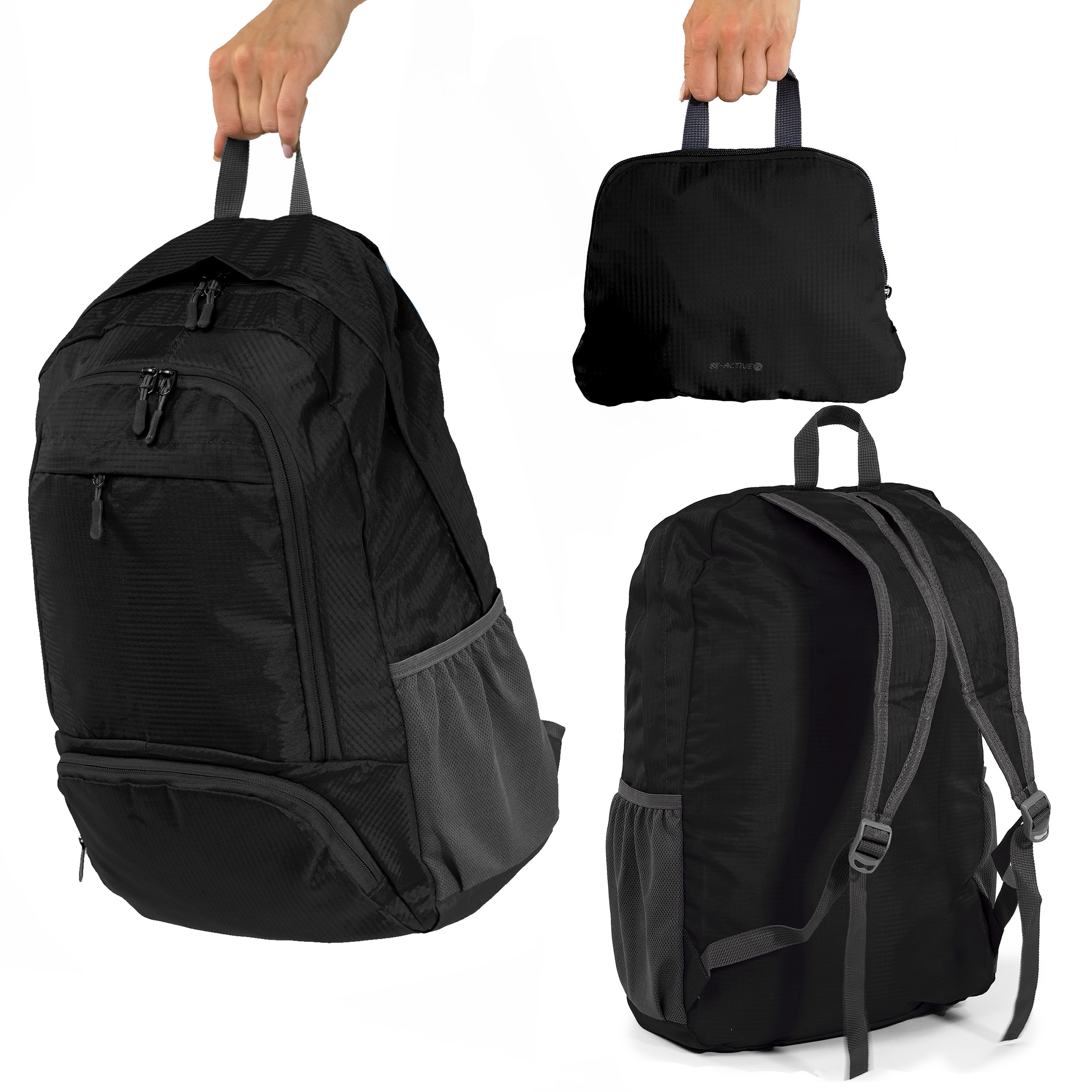 Plecak składany turystyczny ultralekki na wycieczki podróże czarny