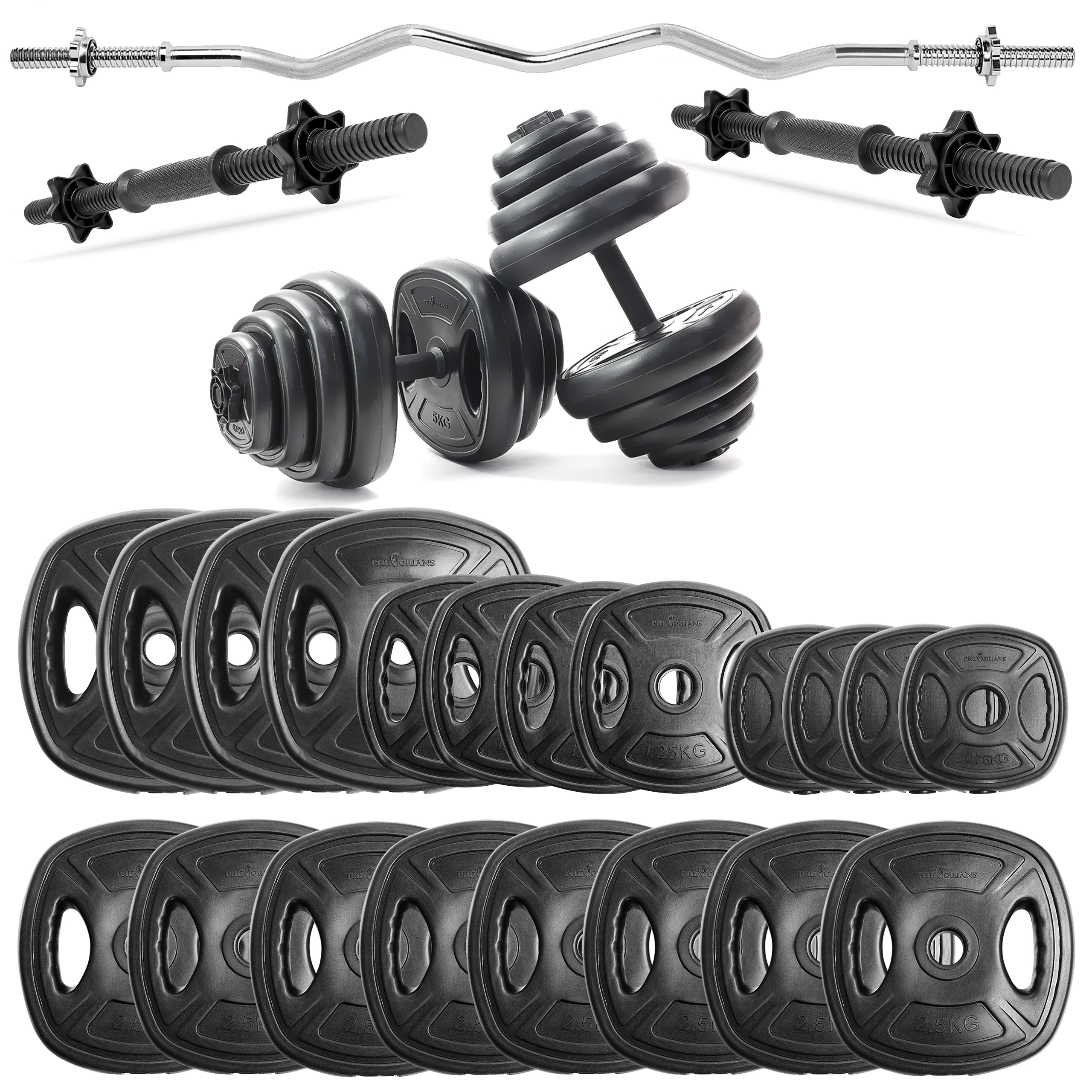 Zestaw do ćwiczeń 55kg - z gryfem łamanym 120 cm, nakładem obciążeń i hantlami