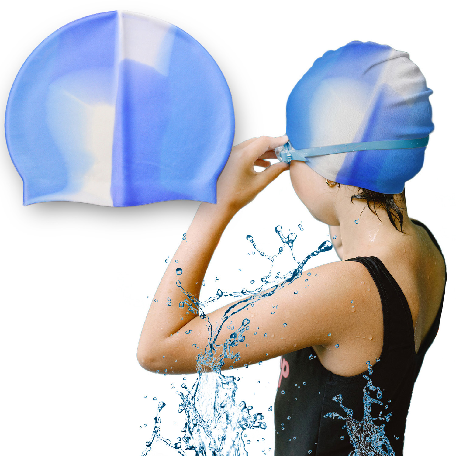 Czepek silikonowy na basen pływacki kąpielowy CP6 niebiesko-biały