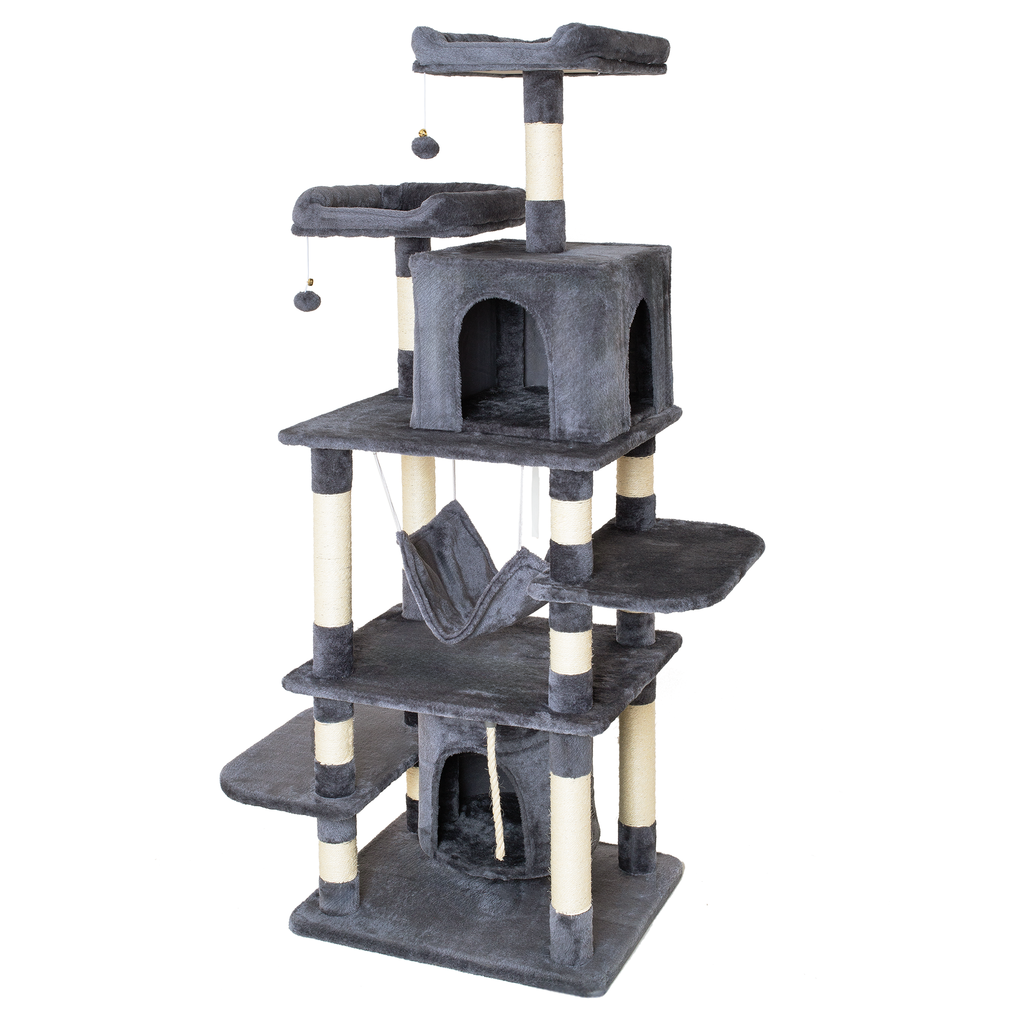 Duży drapak dla kota 170cm domek legowisko hamak 6 - poziomowy sizal szary