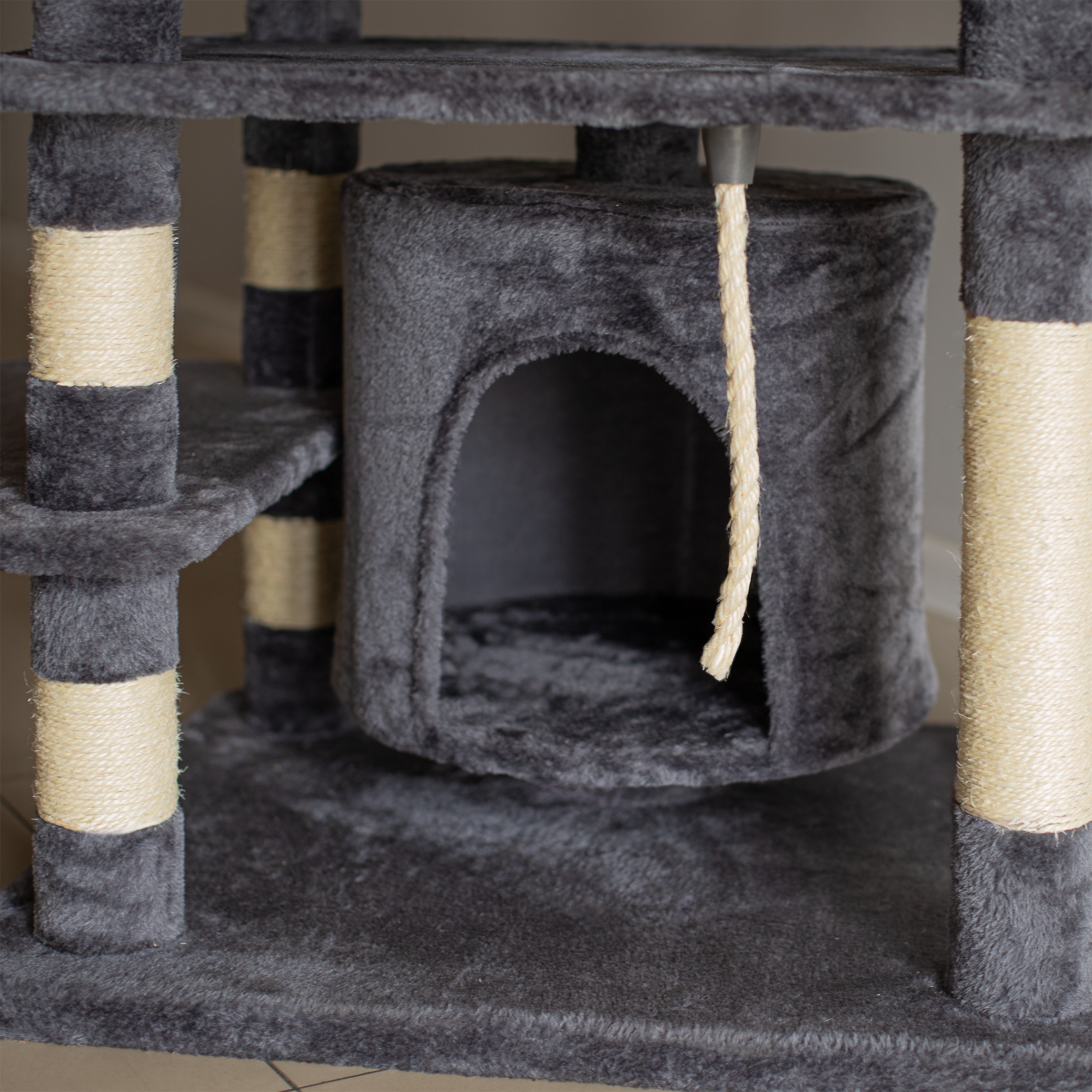 Duży drapak dla kota 170cm domek legowisko hamak 6 - poziomowy sizal szary