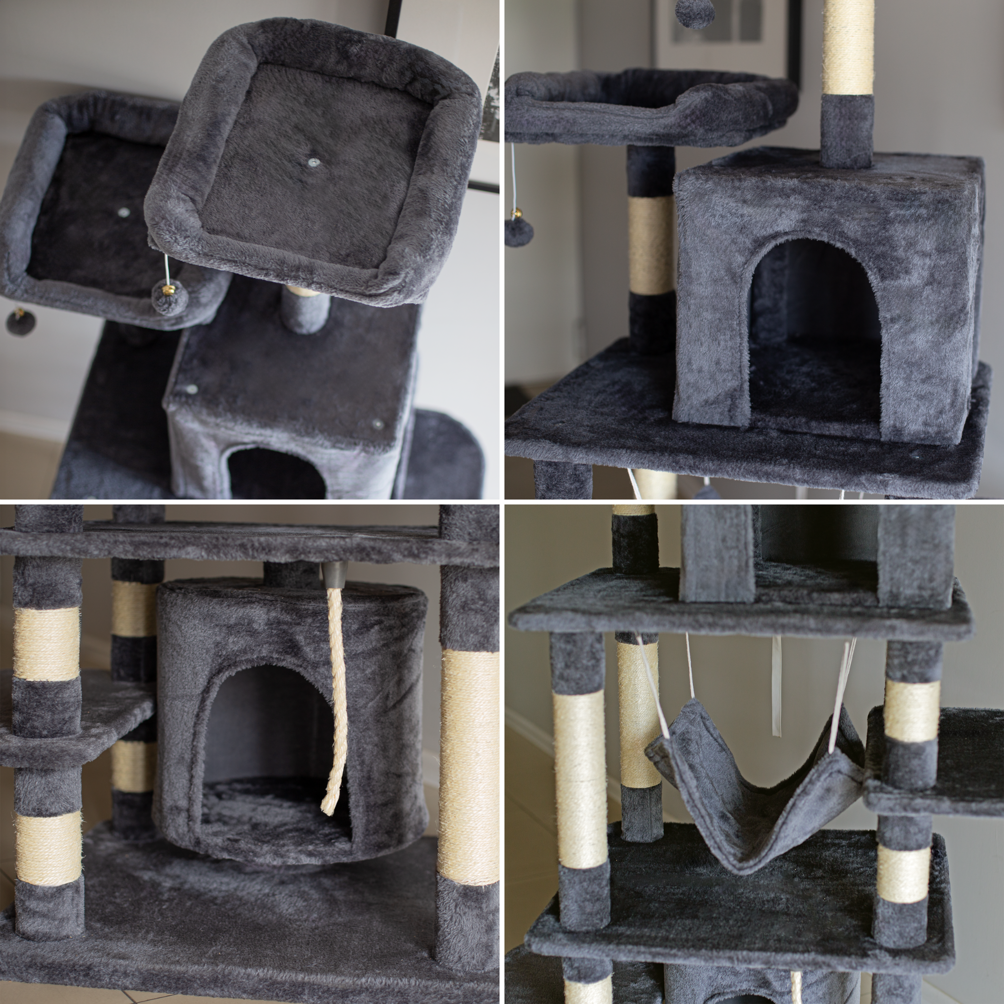 Duży drapak dla kota 170cm domek legowisko hamak 6 - poziomowy sizal szary