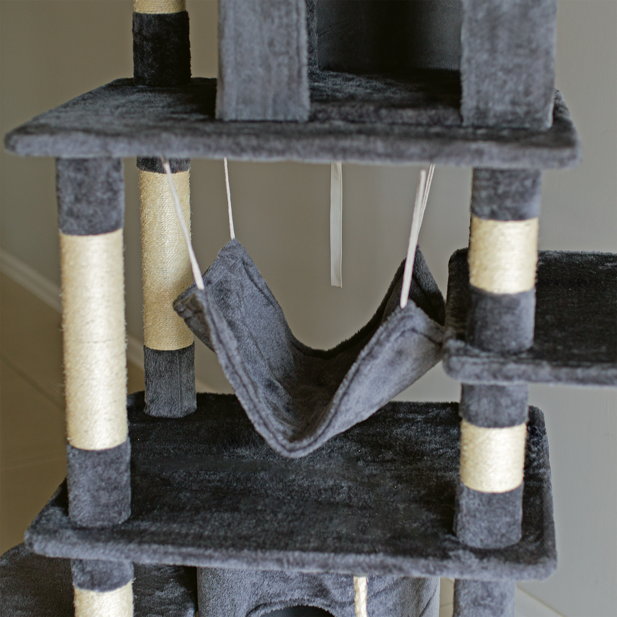 Duży drapak dla kota 170cm domek legowisko hamak 6 - poziomowy sizal szary