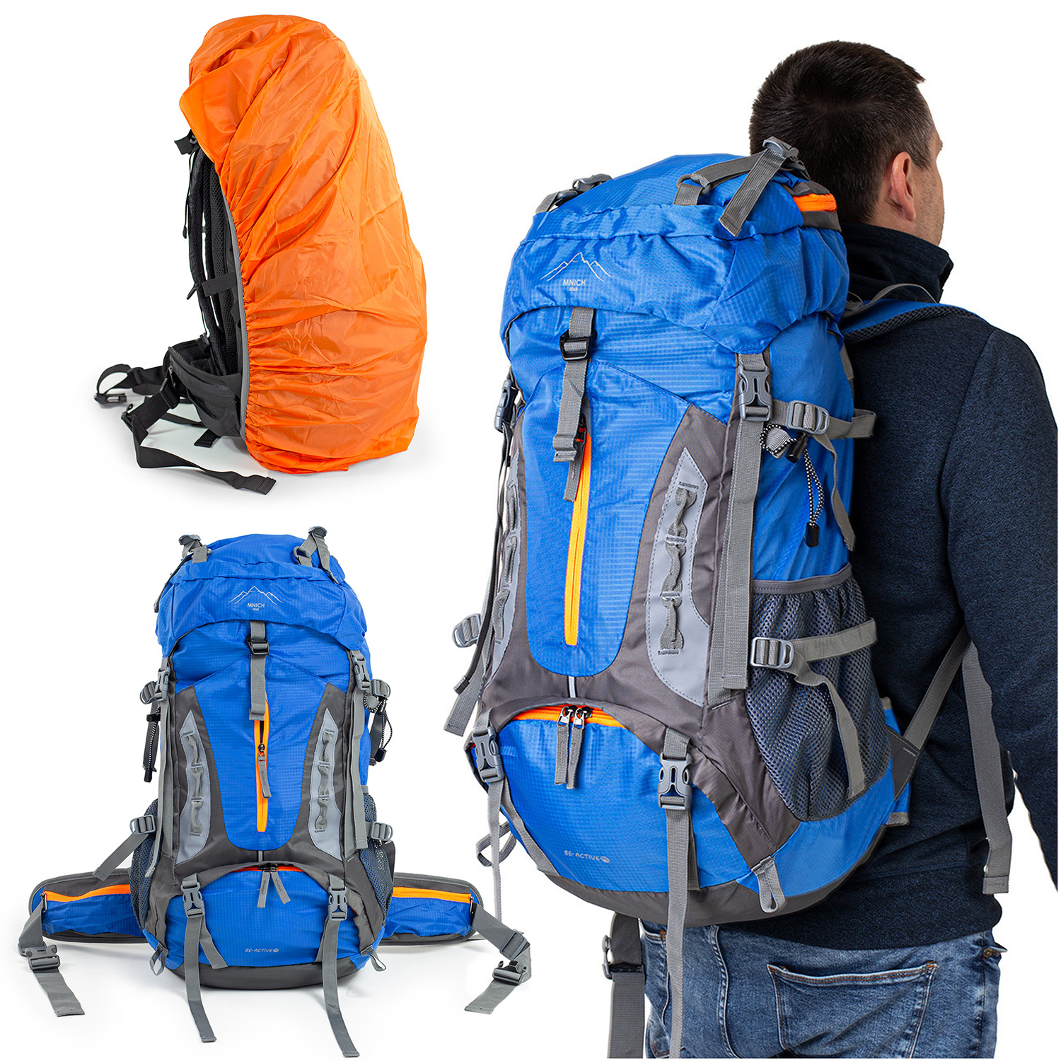 Plecak turystyczny górski trekkingowy Mnich 70 litrów błękitny