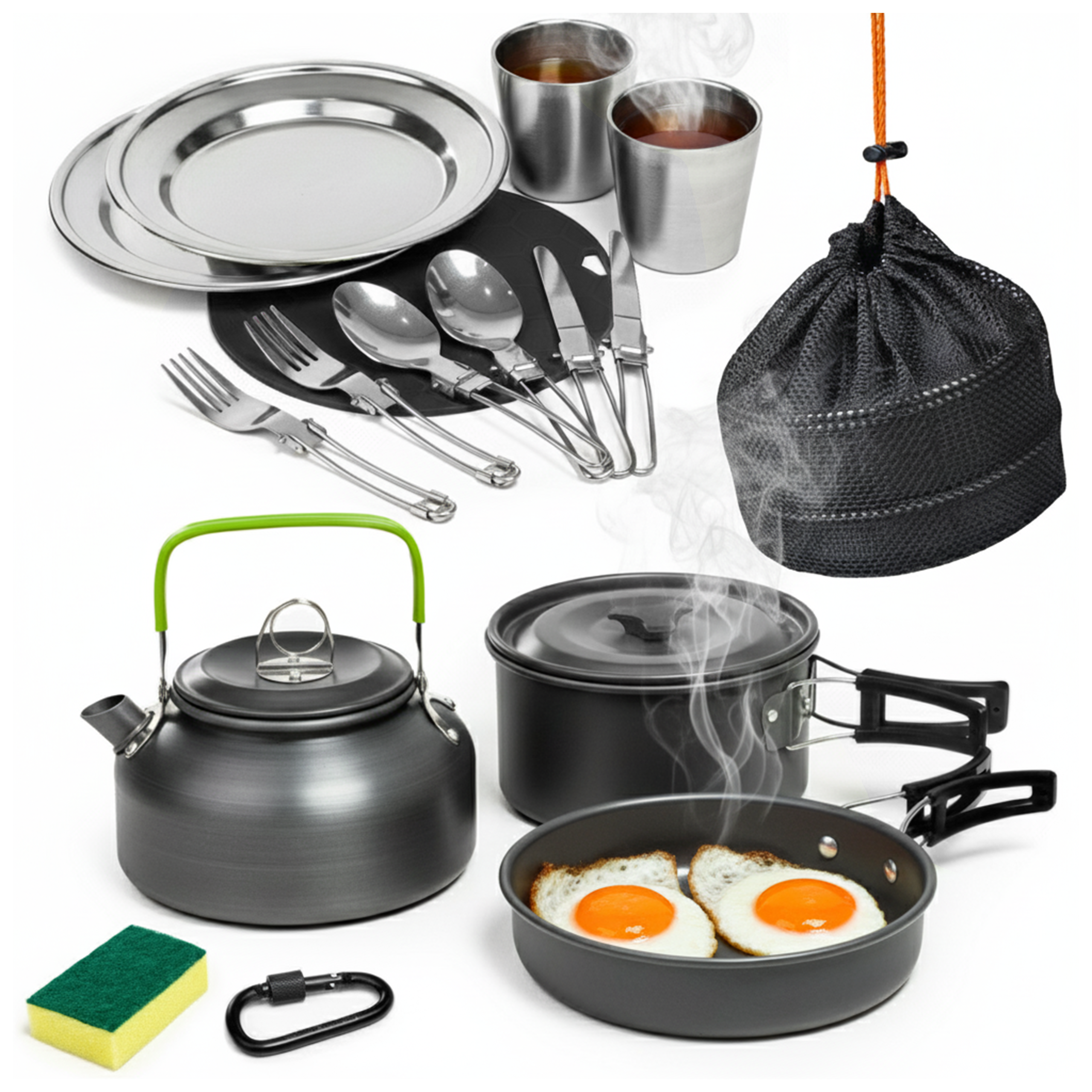 Zestaw garnków naczyń turystycznych pod namiot czarny