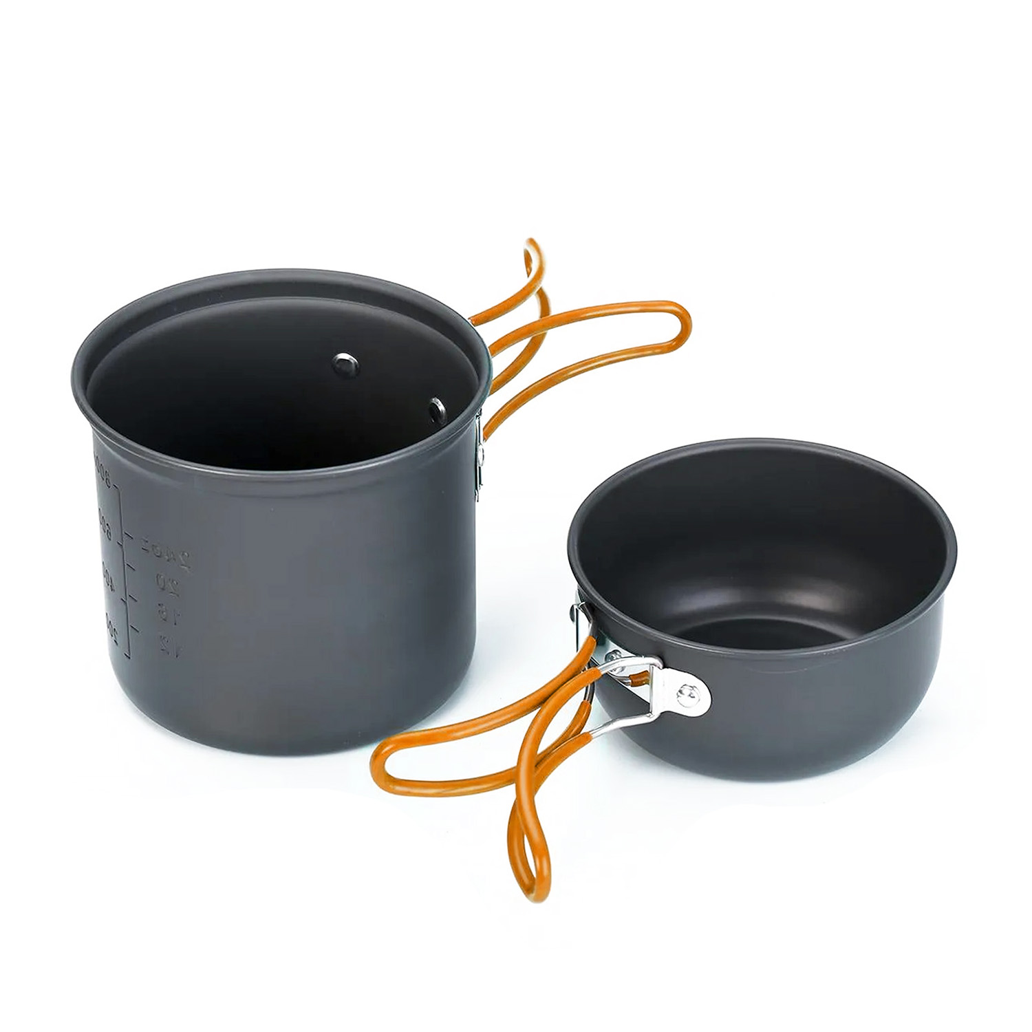 Zestaw garnków naczyń kempingowych turystycznych do gotowania outdoors pomarańczowy