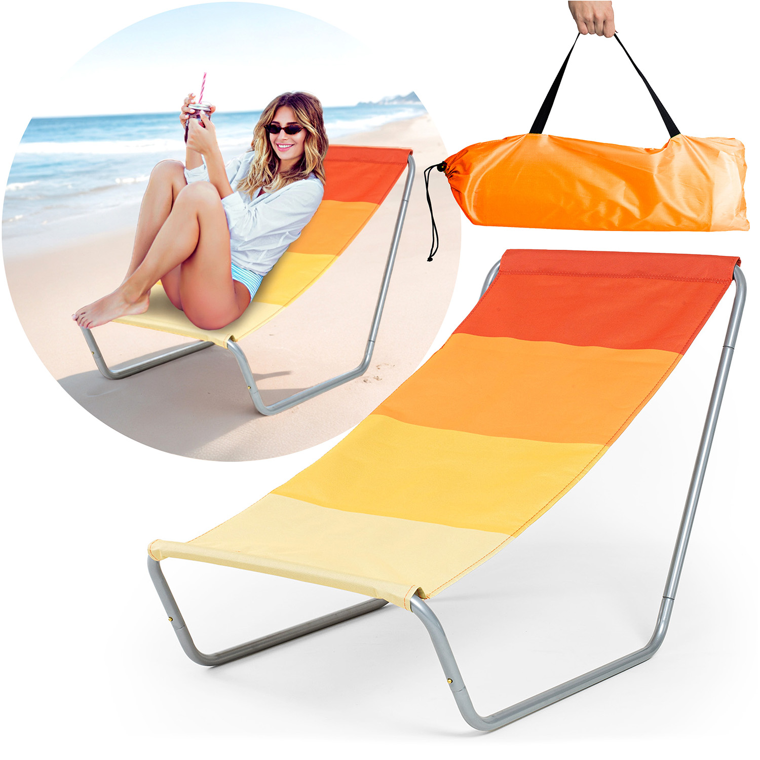 Leżak turystyczny plażowy ogrodowy składany + torba