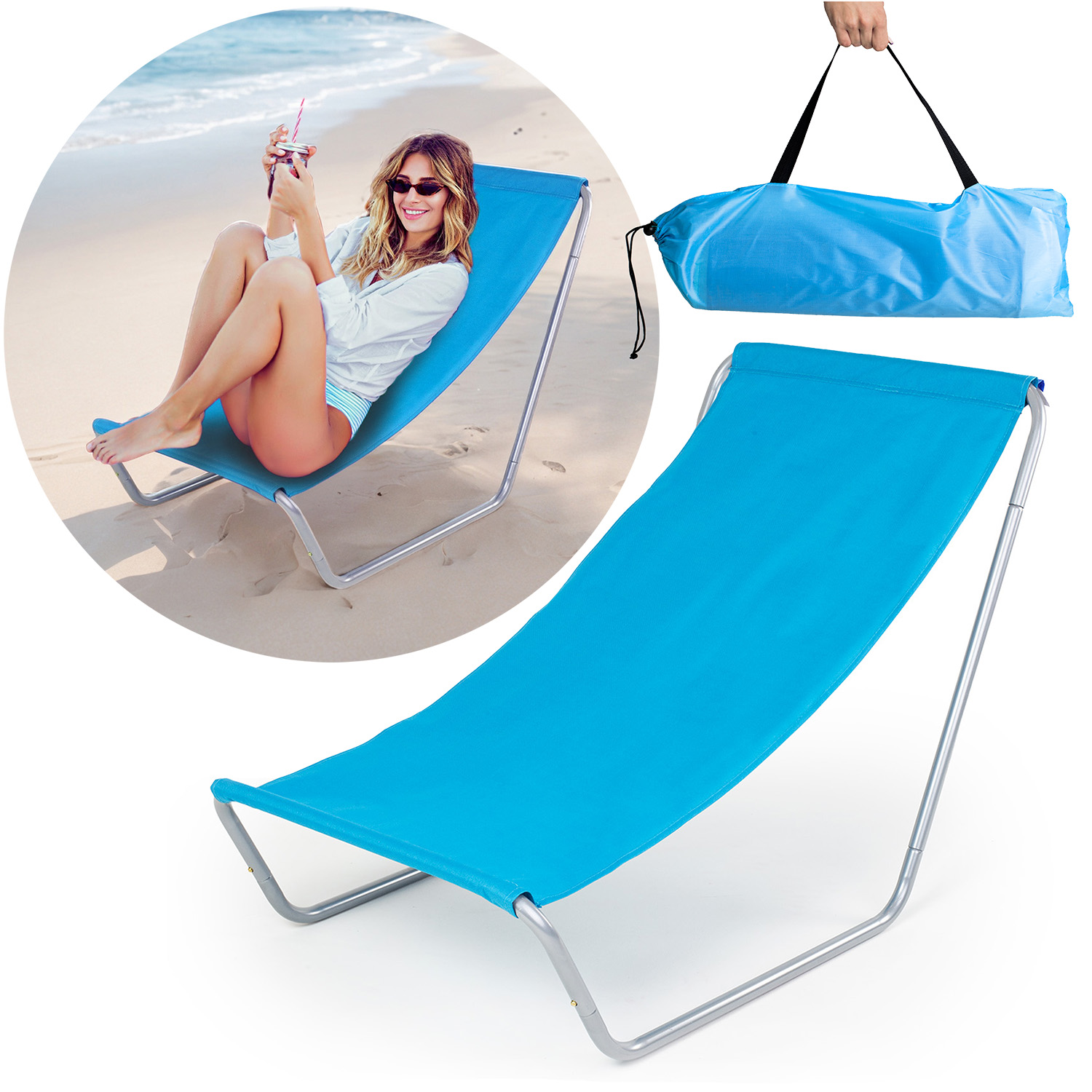 Leżak turystyczny plażowy ogrodowy składany + torba