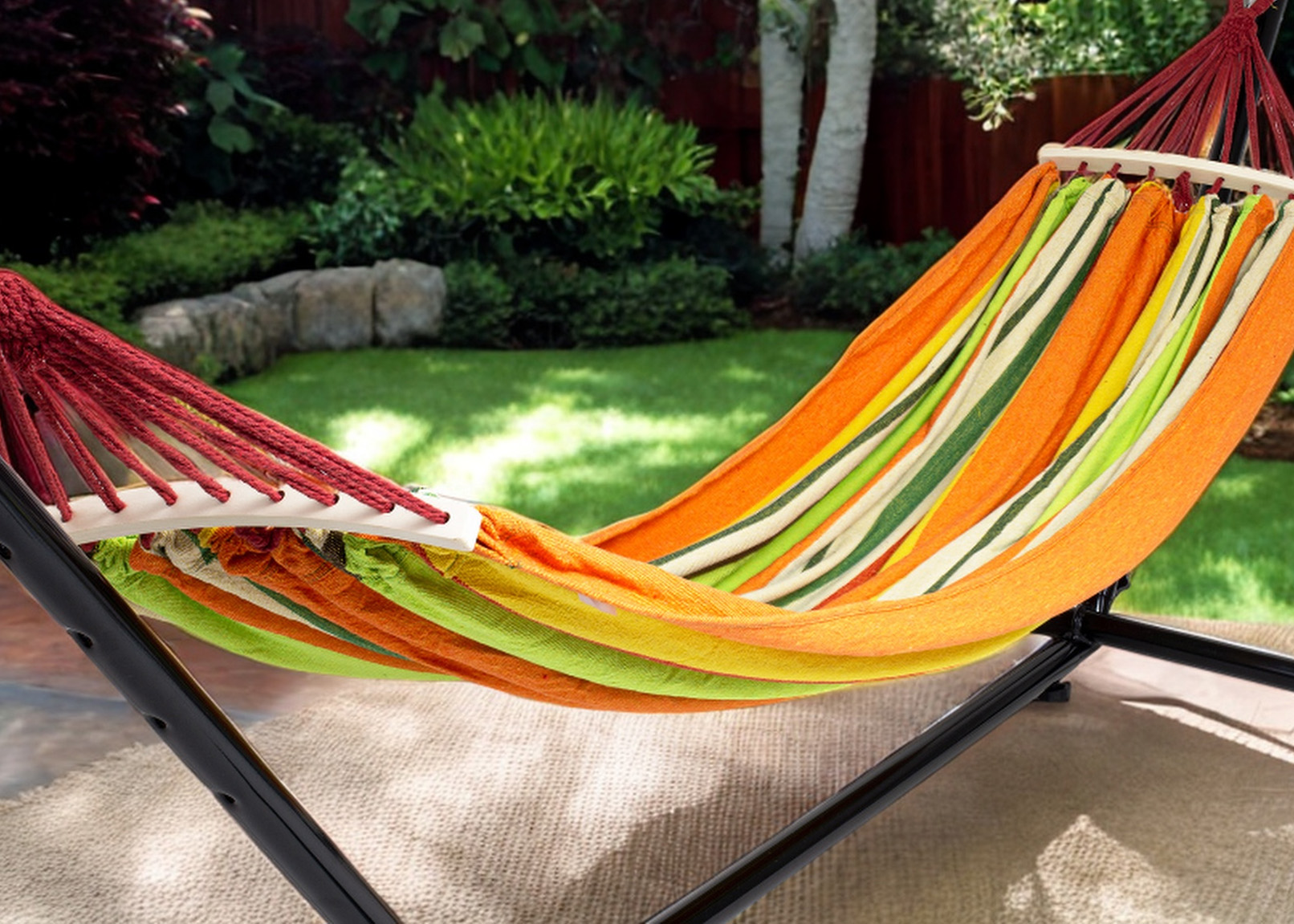 Stelaż hamak dwuosobowy - zestaw ogrodowy stalowy stojak z hamakiem