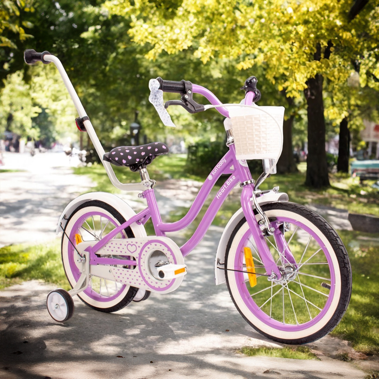 Rowerek BMX 16 Heart Bike fioletowy kółka boczne pchacz