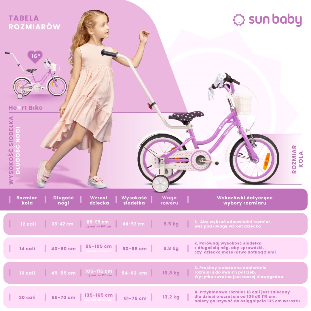 Rowerek BMX 16 Heart Bike fioletowy kółka boczne pchacz