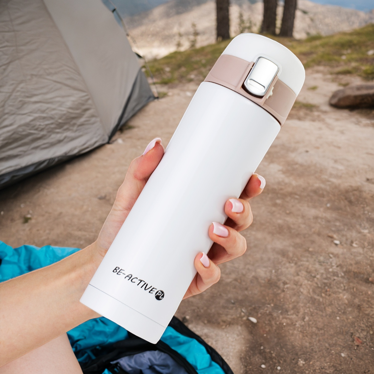 Kubek termiczny biały 500ml termos do samochodu z ustnikiem