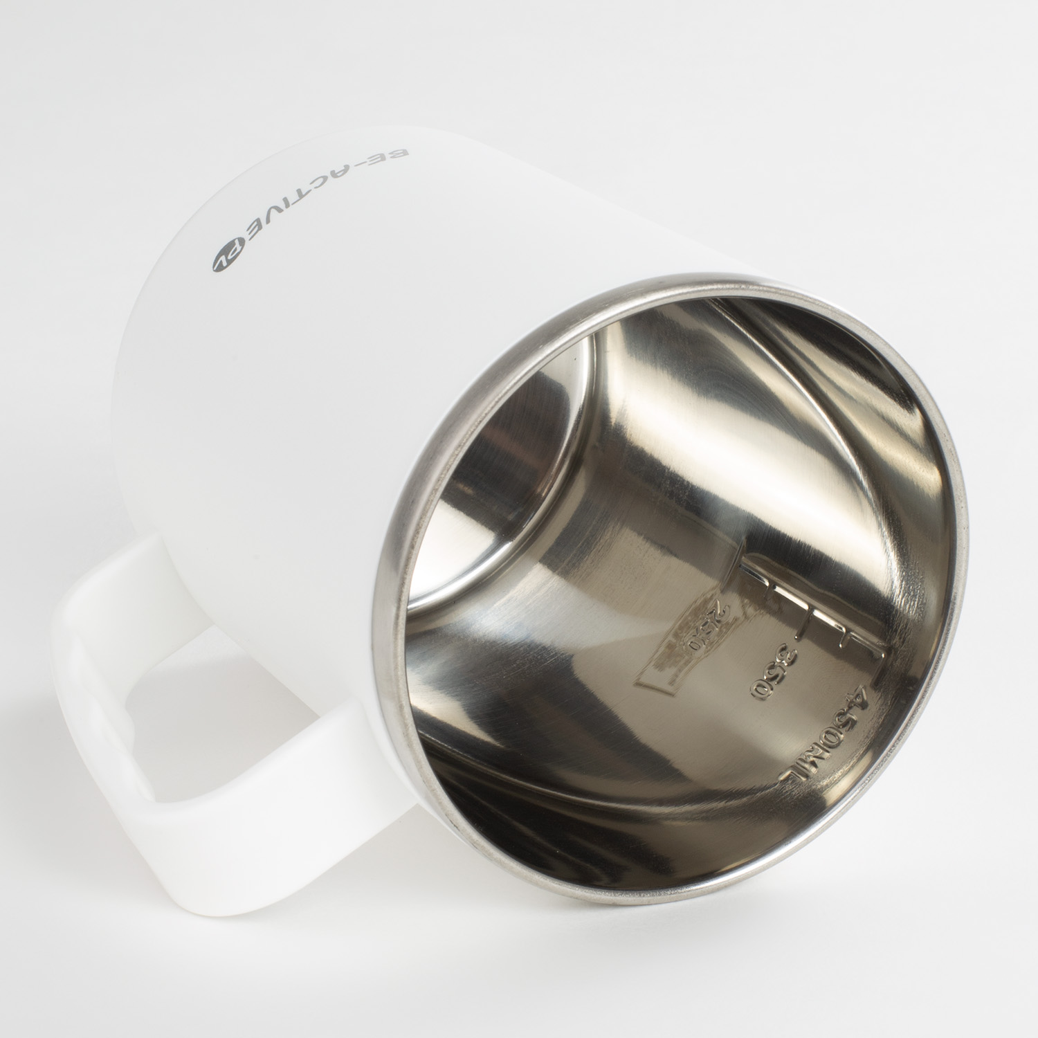 Kubek termiczny biały turystyczny termos z rączką 450ml na kawę herbatę