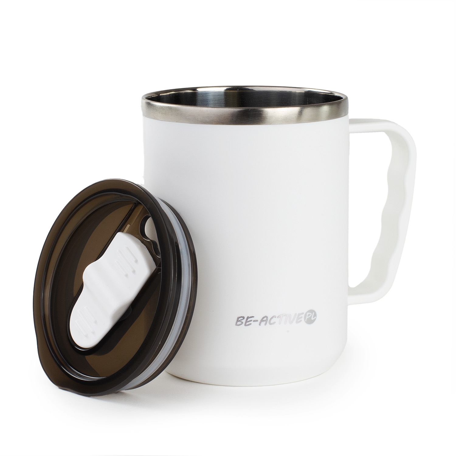 Kubek termiczny biały turystyczny termos z rączką 450ml na kawę herbatę