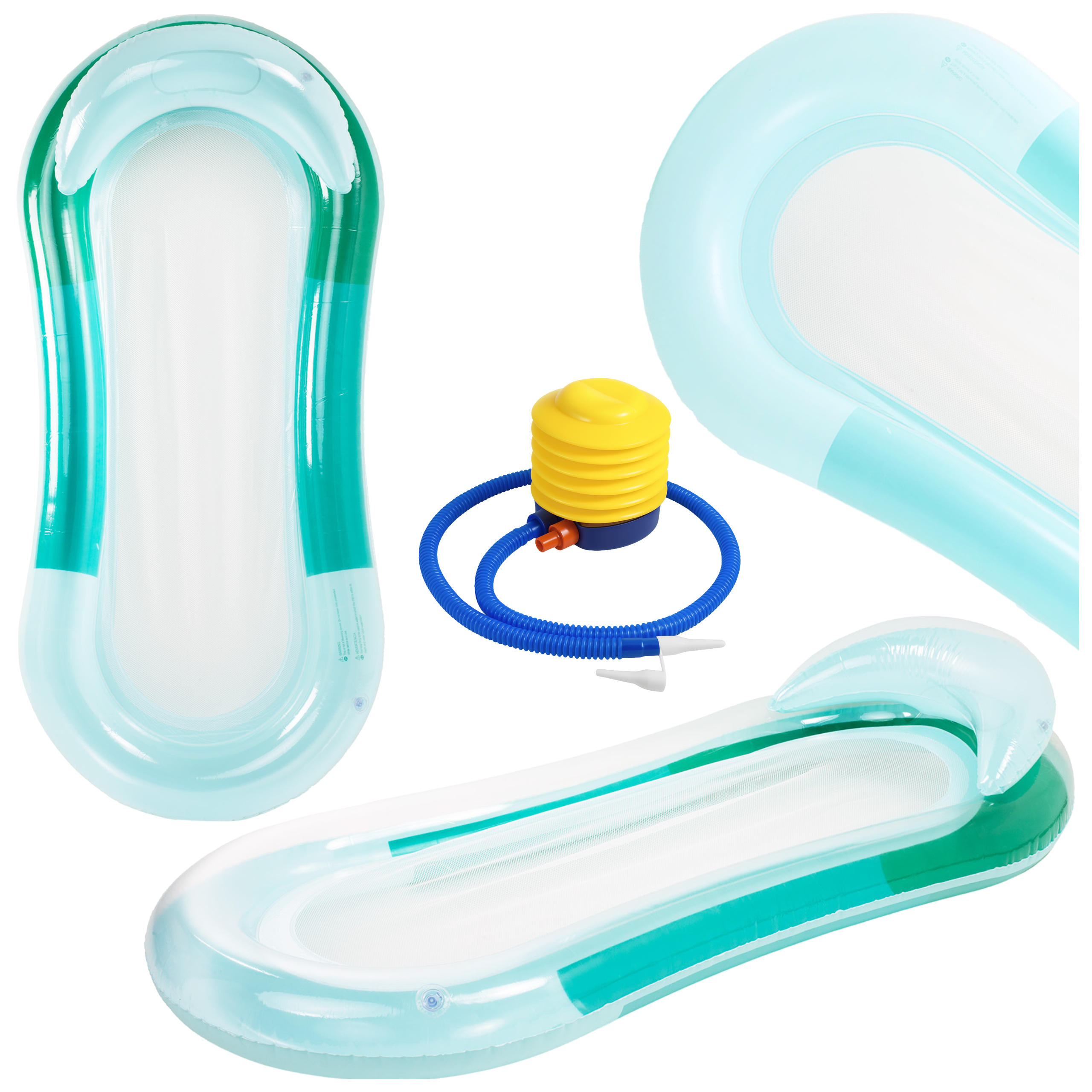 Materac dmuchany do pływania plażowy z oparciem dno z siatki zielony