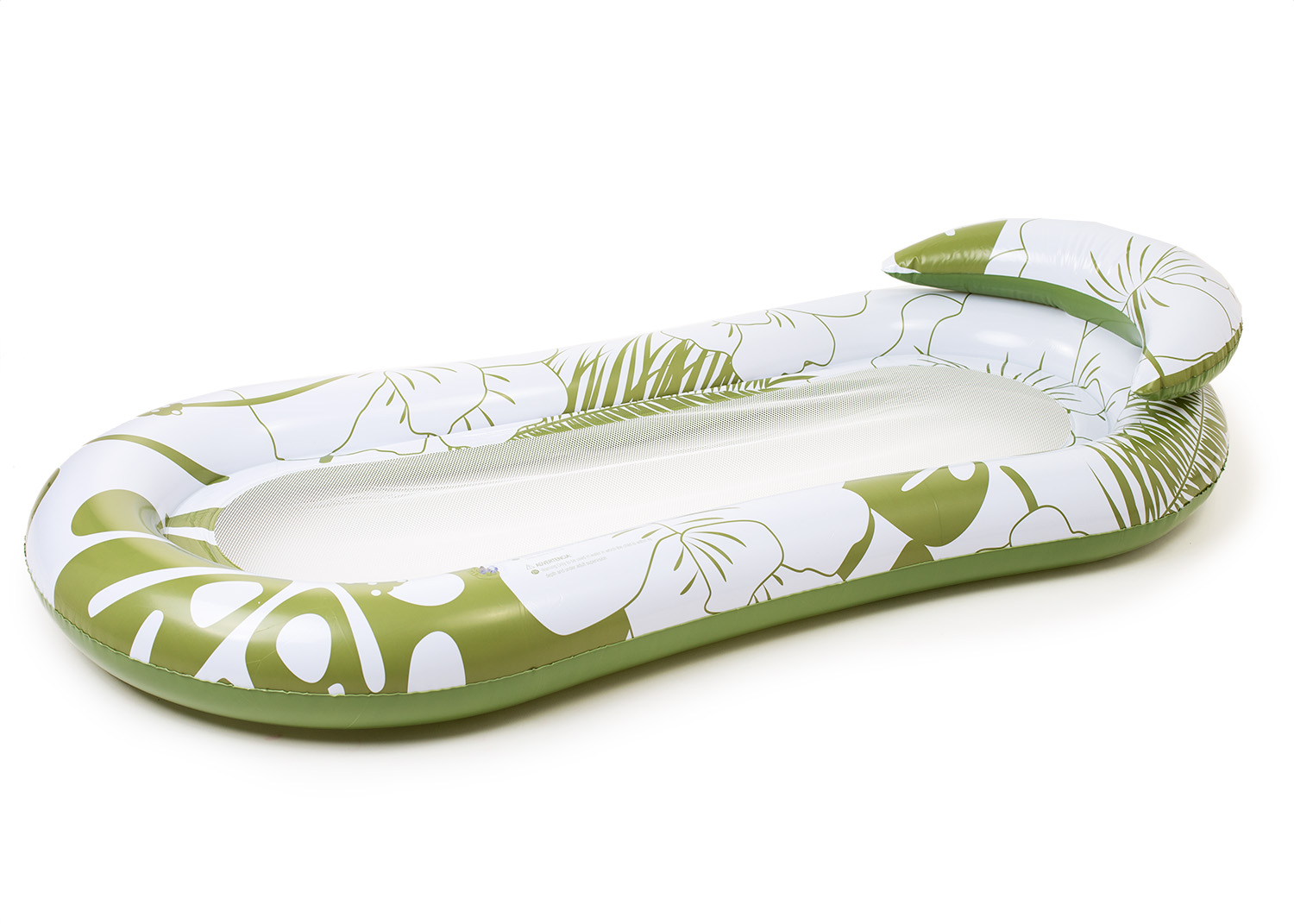 Materac dmuchany do pływania plażowy z oparciem dno z siatki zielony nadruk