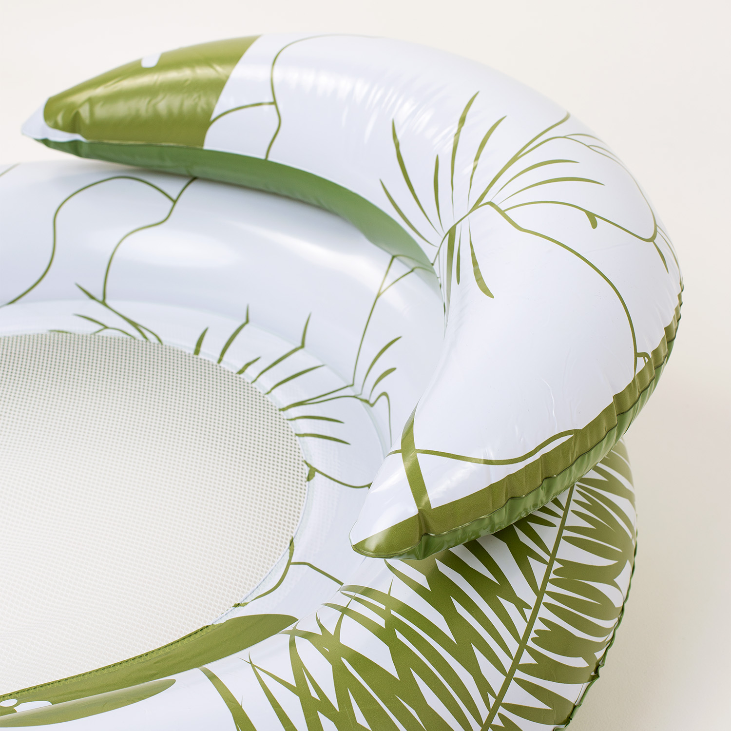 Materac dmuchany do pływania plażowy z oparciem dno z siatki zielony nadruk