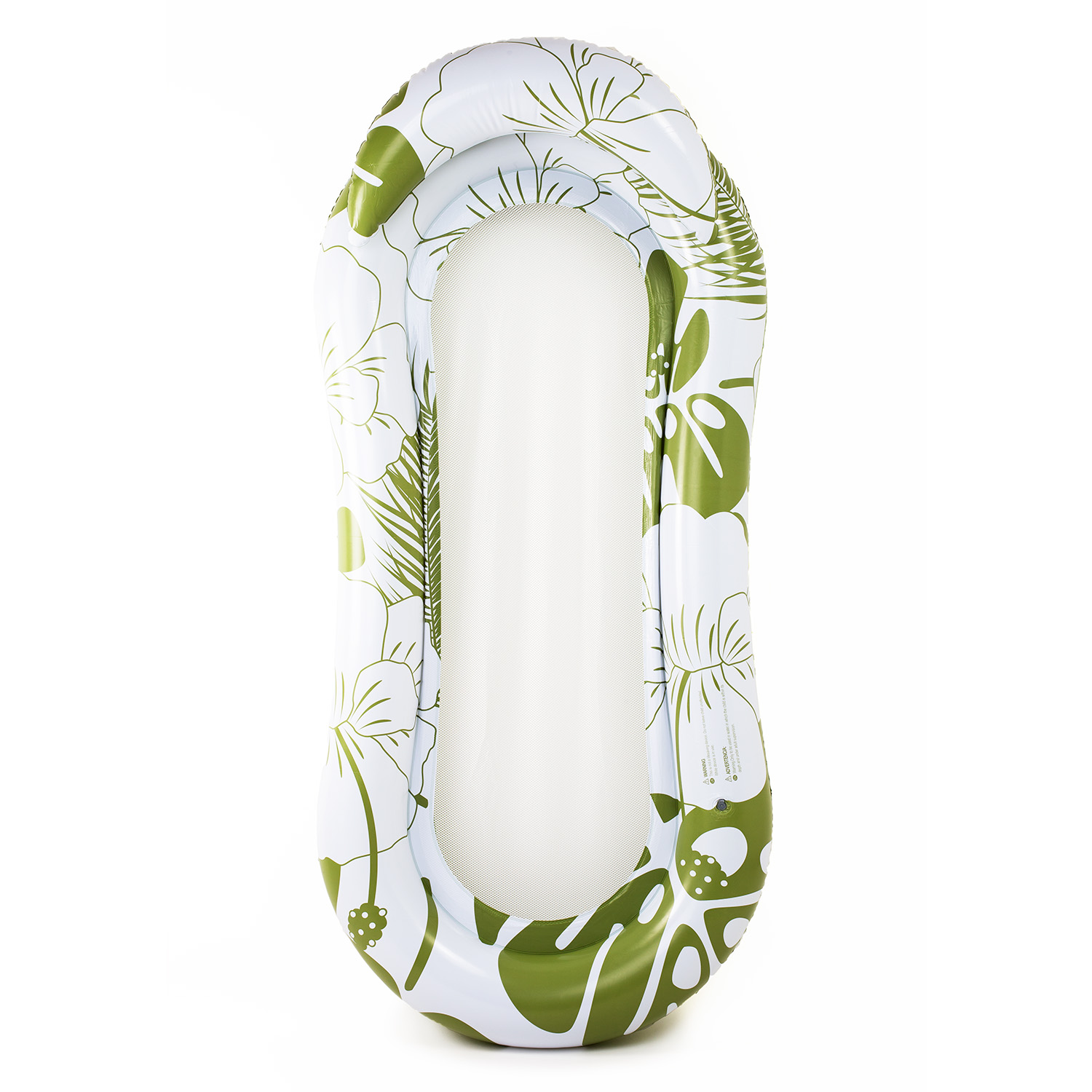 Materac dmuchany do pływania plażowy z oparciem dno z siatki zielony nadruk