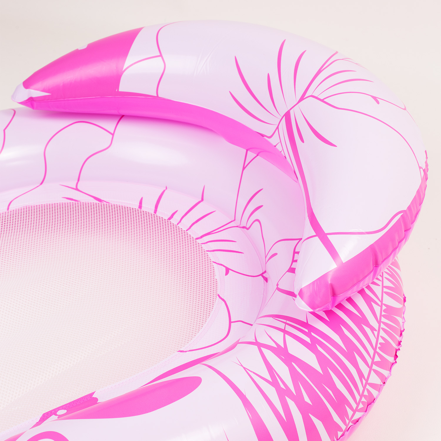 Materac dmuchany do pływania plażowy z oparciem dno z siatki różowy nadruk