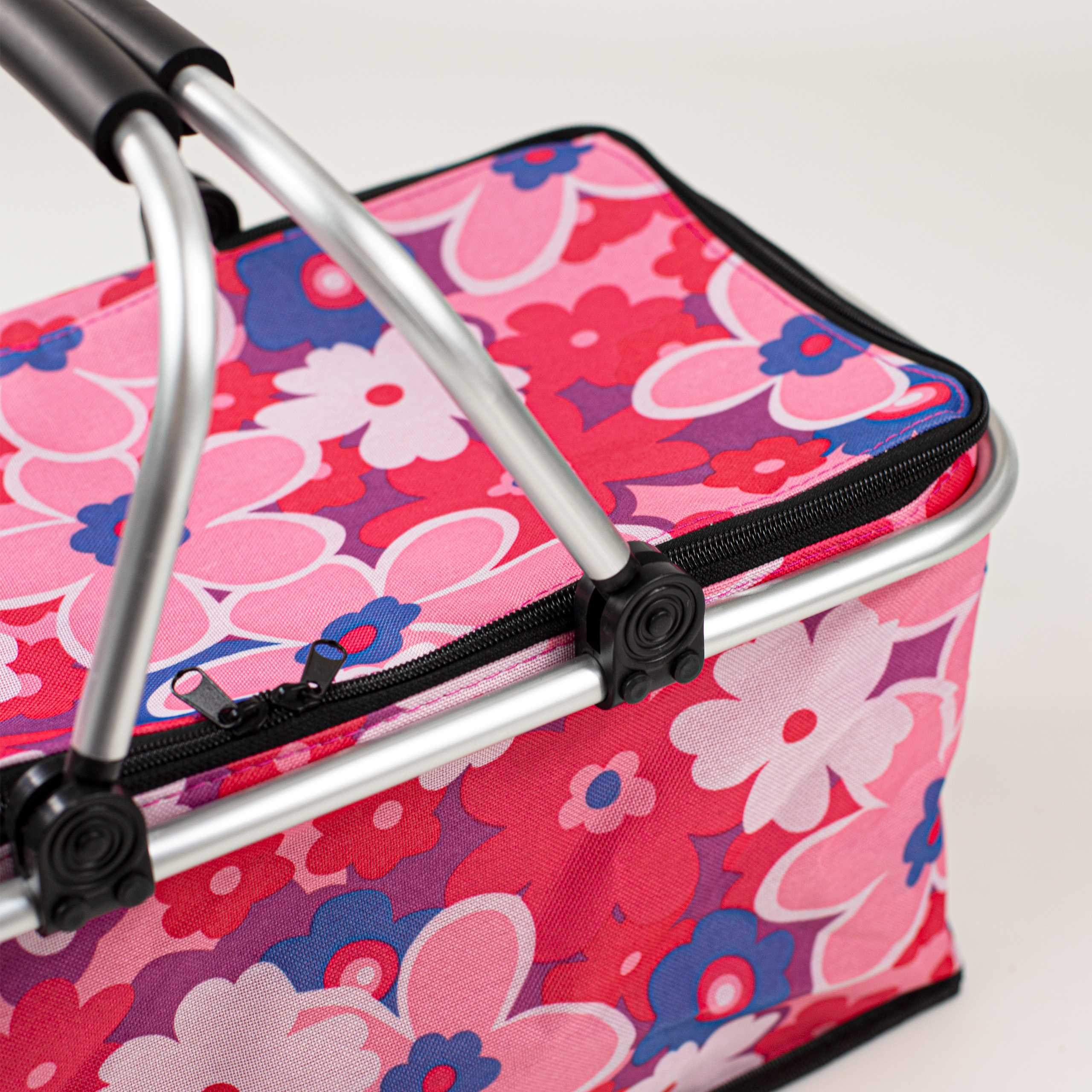 Kosz termiczny na zakupy piknikowy duży 30 litrów różowy kwiat