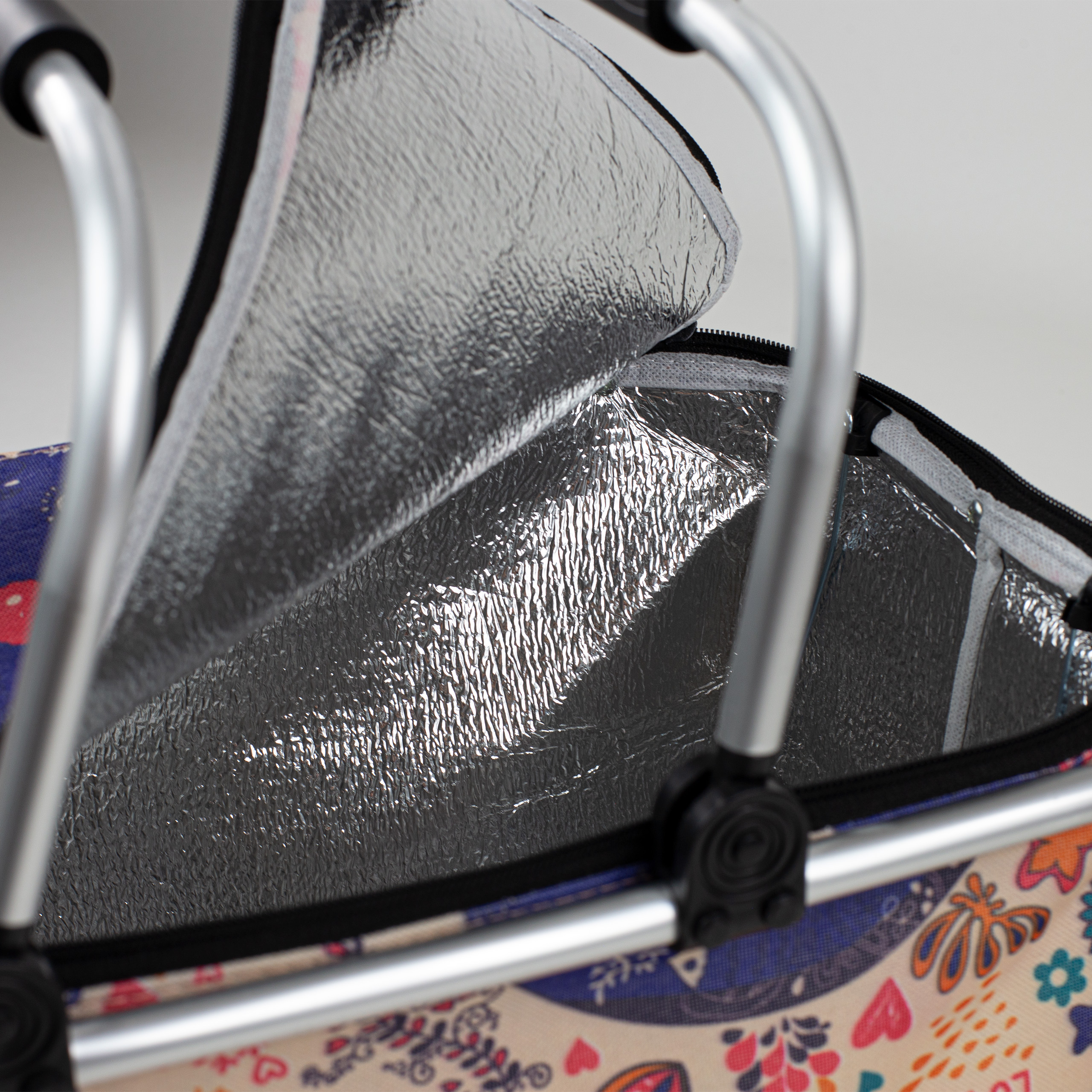 Kosz termiczny na zakupy piknikowy duży 30 litrów fioletowe kwiaty