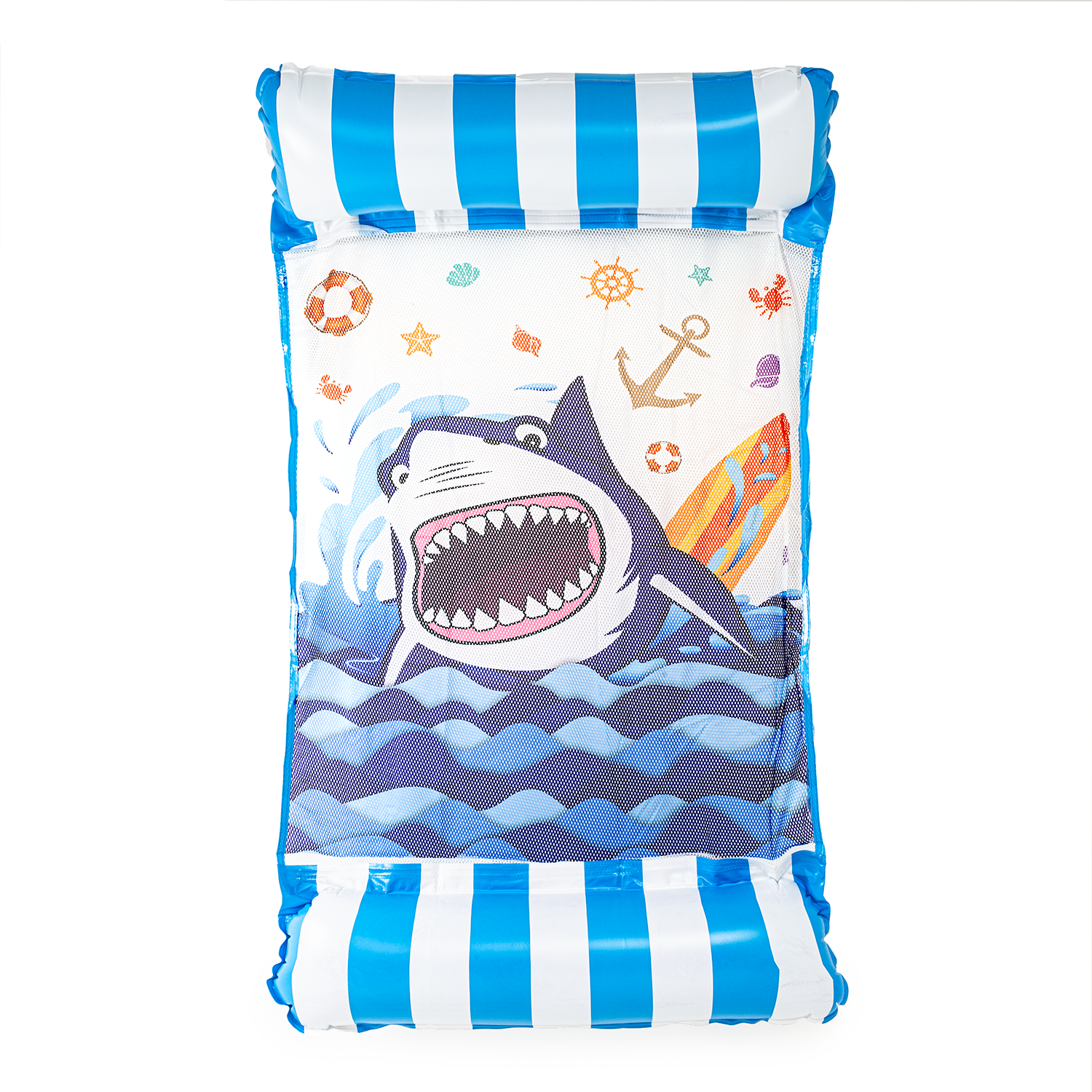 Materac dmuchany do pływania plażowy z siatką niebieski rekin