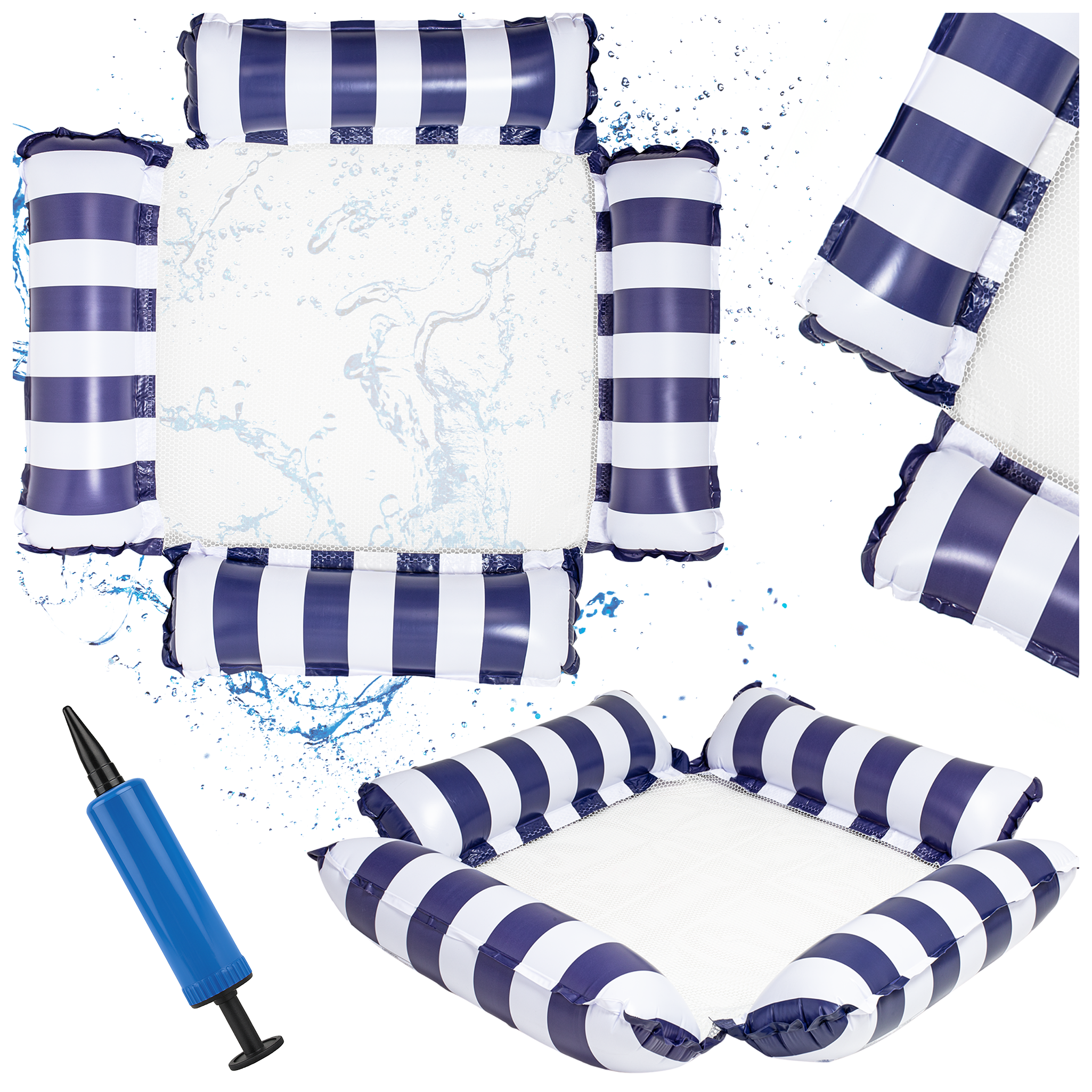 Materac dmuchany do pływania plażowy z siatką granatowy