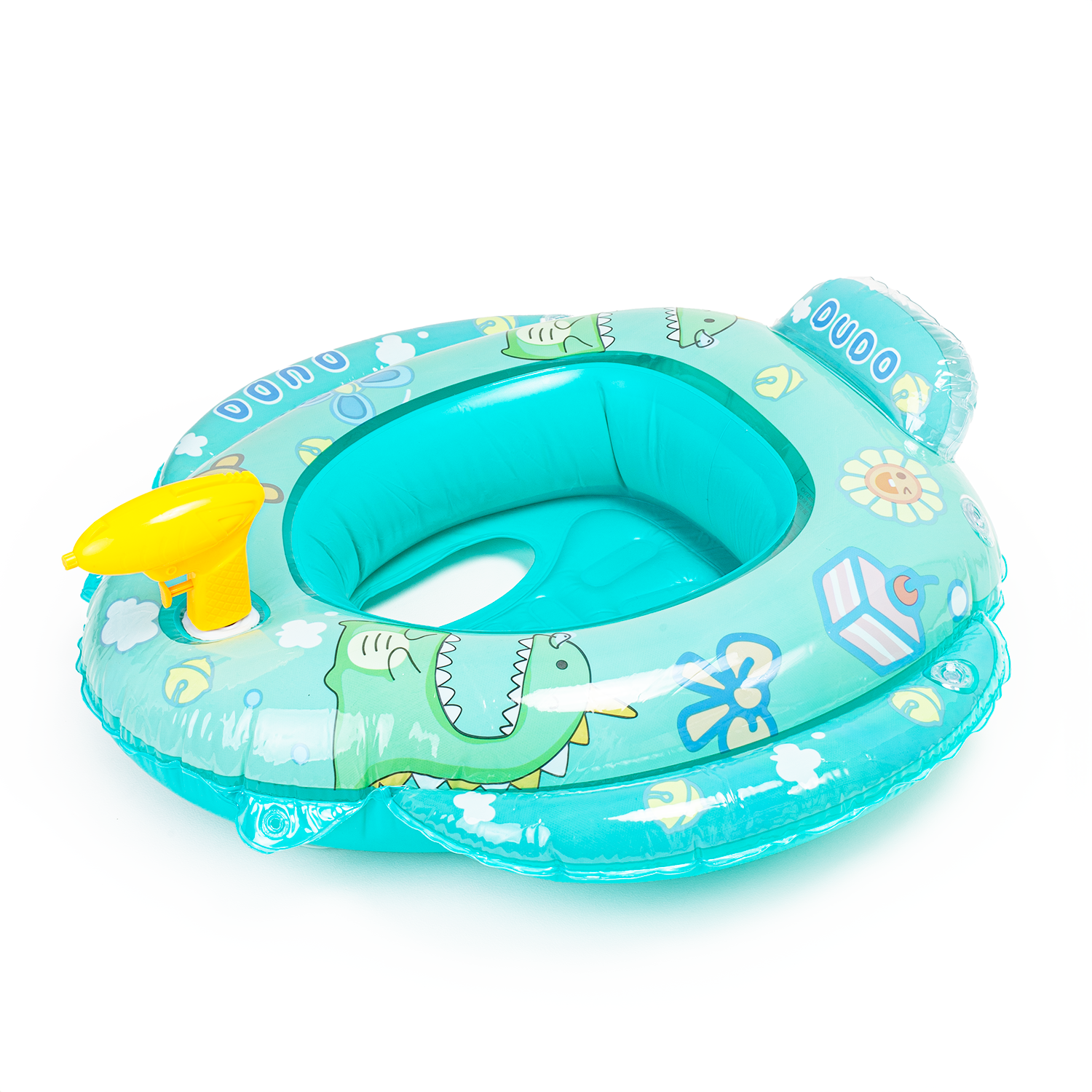 Dmuchany pontonik z siedziskiem zielone koło z pistoletem do pływania dla dzieci nad wodę
