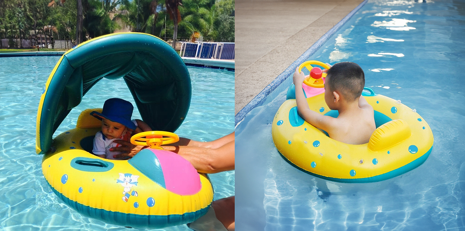 Dmuchany pontonik z daszkiem dla dzieci materac koło do wody parasol