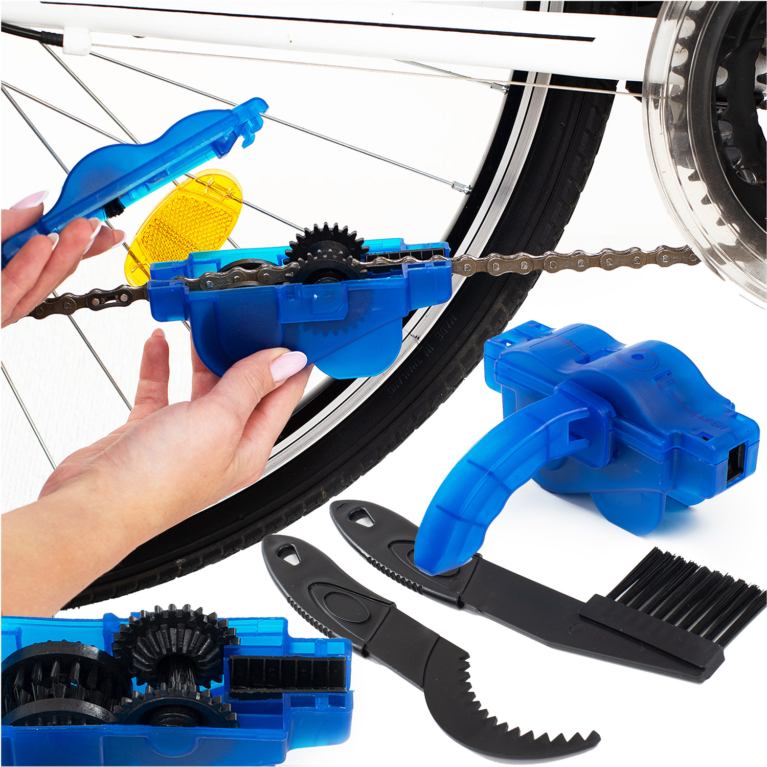 Przyrząd do czyszczenia łańcucha rowerowego zestaw maszynka szczotka