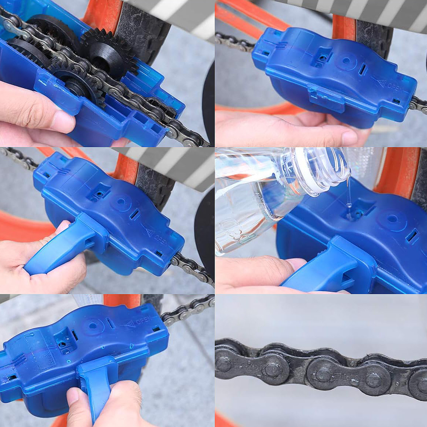 Przyrząd do czyszczenia łańcucha rowerowego zestaw maszynka szczotka