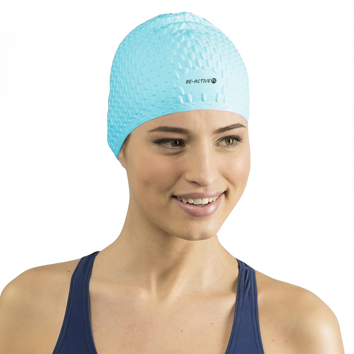 Czepek silikonowy na basen kropla niebieski