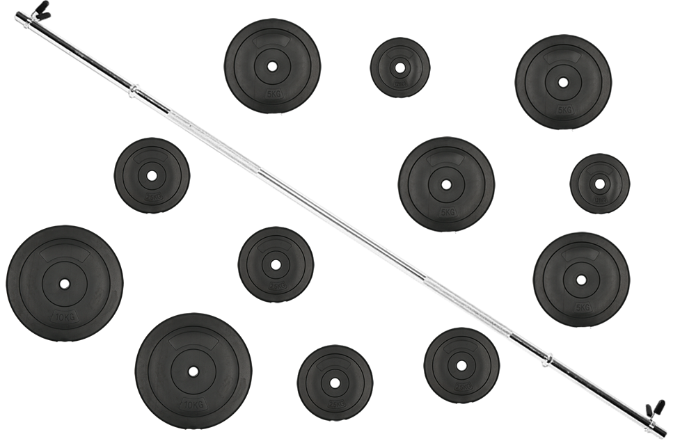 Zestaw do ćwiczeń 60kg - ze sztangą / gryfem prostym 180 cm i nakładem obciążeń