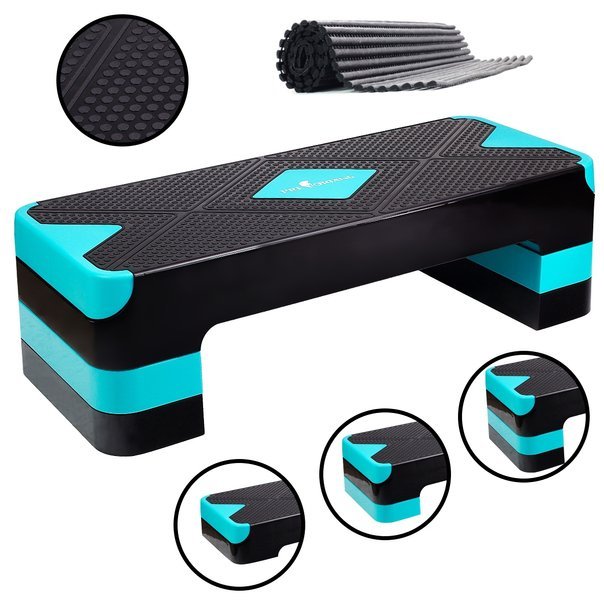 Step do aerobiku 3 stopnie regulowany czarno-turkusowy AC3 Pretorians