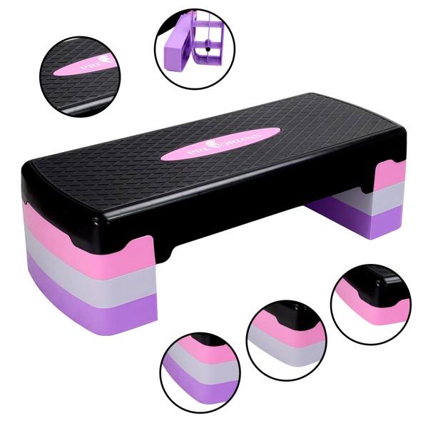 Step do aerobiku 3 stopnie regulowany różowy Pretorians
